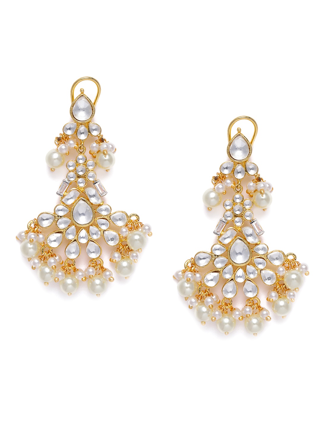 

MIDASKART Gold-Toned & White Kundan Studded Classic Drop Earrings