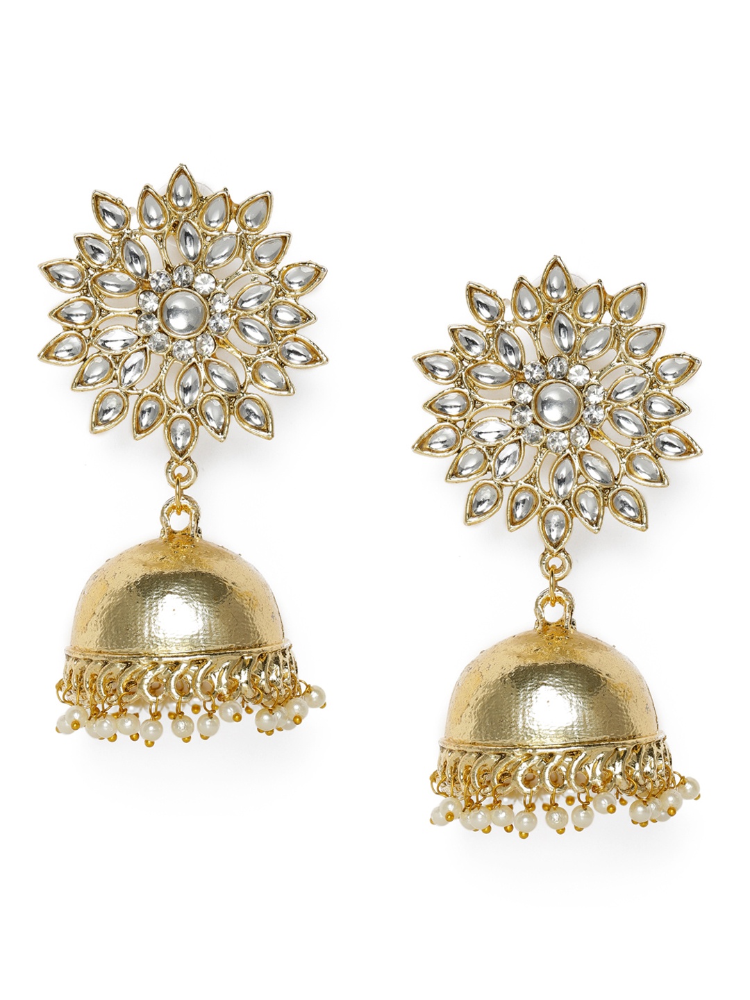 

Kord Store White Gold-Plated Studded Dome Shaped Jhumkas