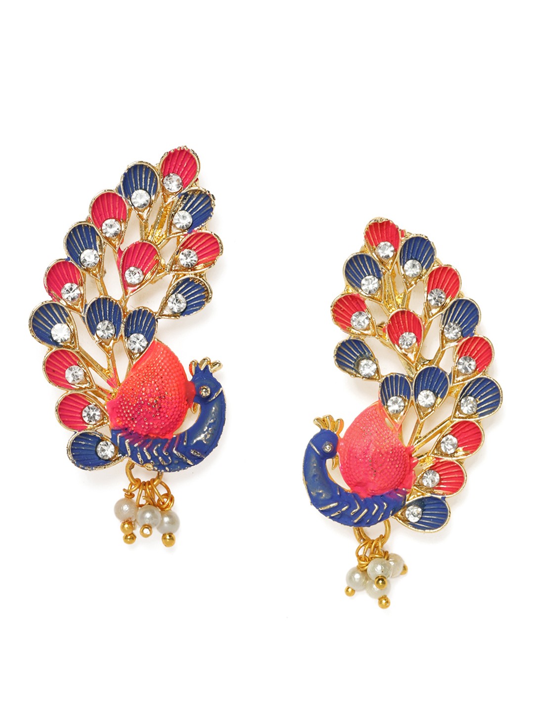 

Kord Store Blue & Red Gold-Plated Peacock Shaped Studs