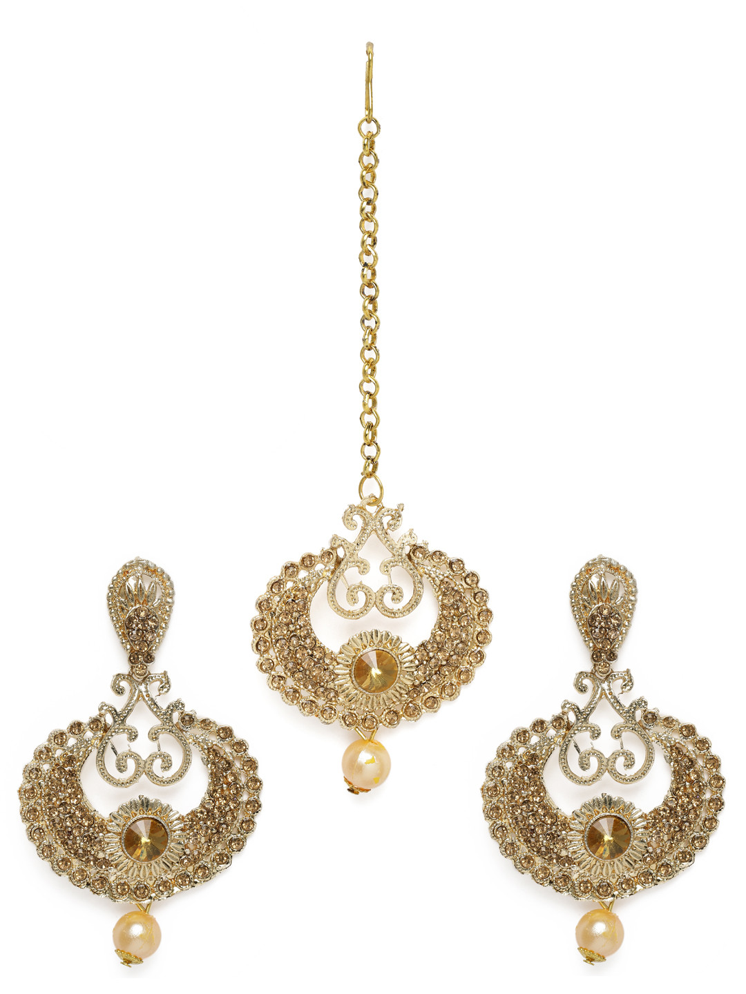 

Kord Store Gold-Plated Earrings & Maang Tika Set