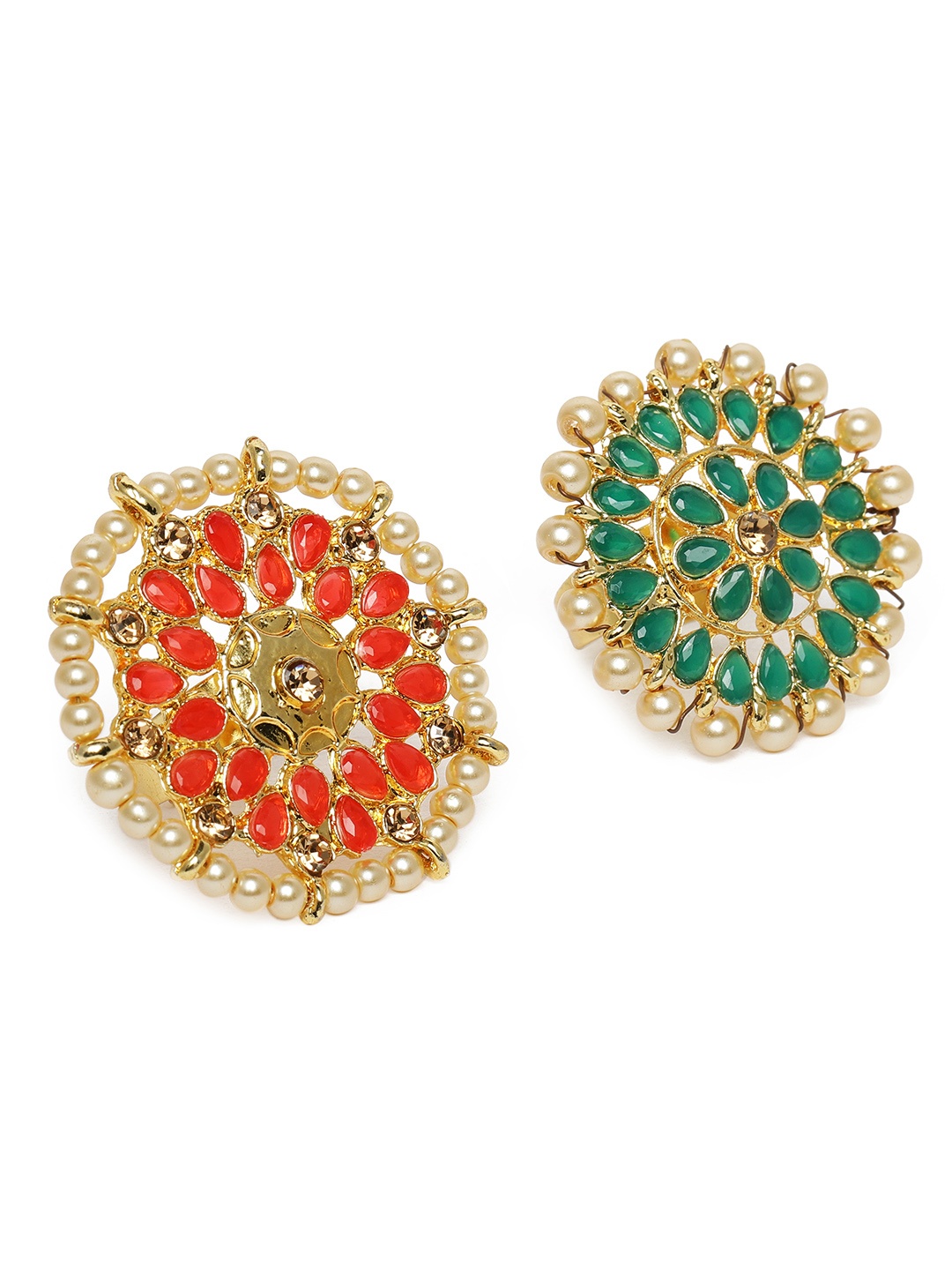 

Kord Store Set Of 2 Gold Plated Studded Adjustable Finger Rings, Red