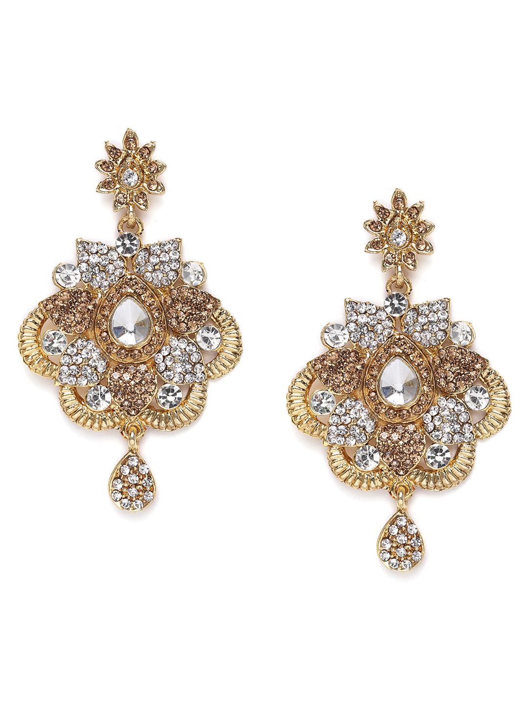 

Kord Store Antique Gold-Plated Embellished Contemporary Drop Earrings