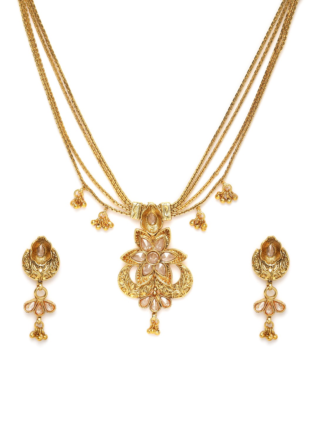 

Kord Store Gold-Plated Studded 4 String Jewellery Set