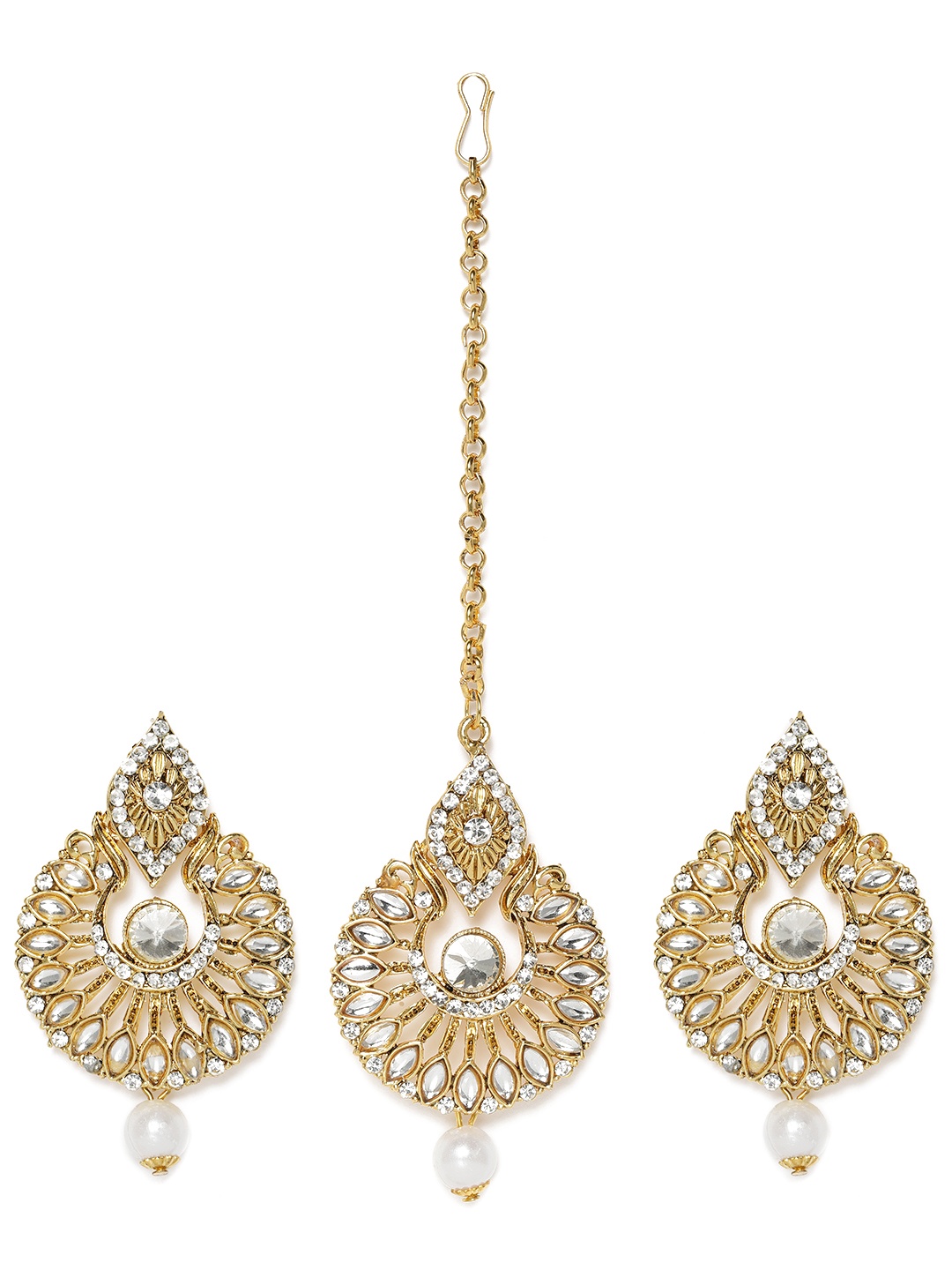 

Kord Store Gold-Plated & White Earrings With Mangtika