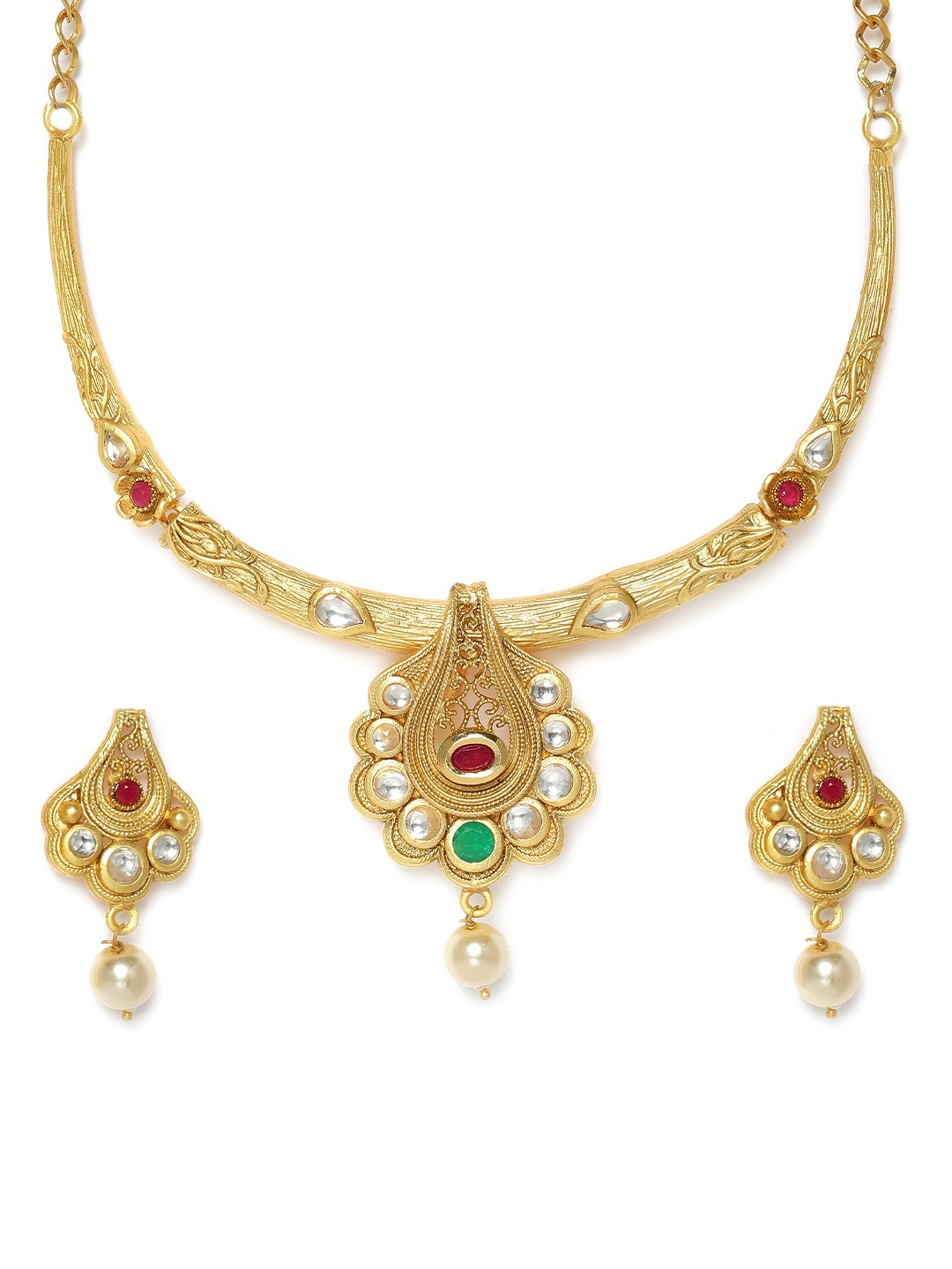 

Kord Store Gold Plated Traditional Rajwadi Look Matinee Jewellery Set