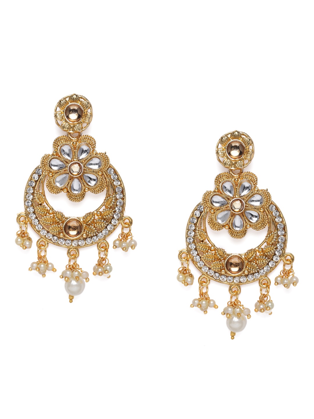 

Kord Store Antique Gold-Plated & White Crescent Shaped Chandbalis