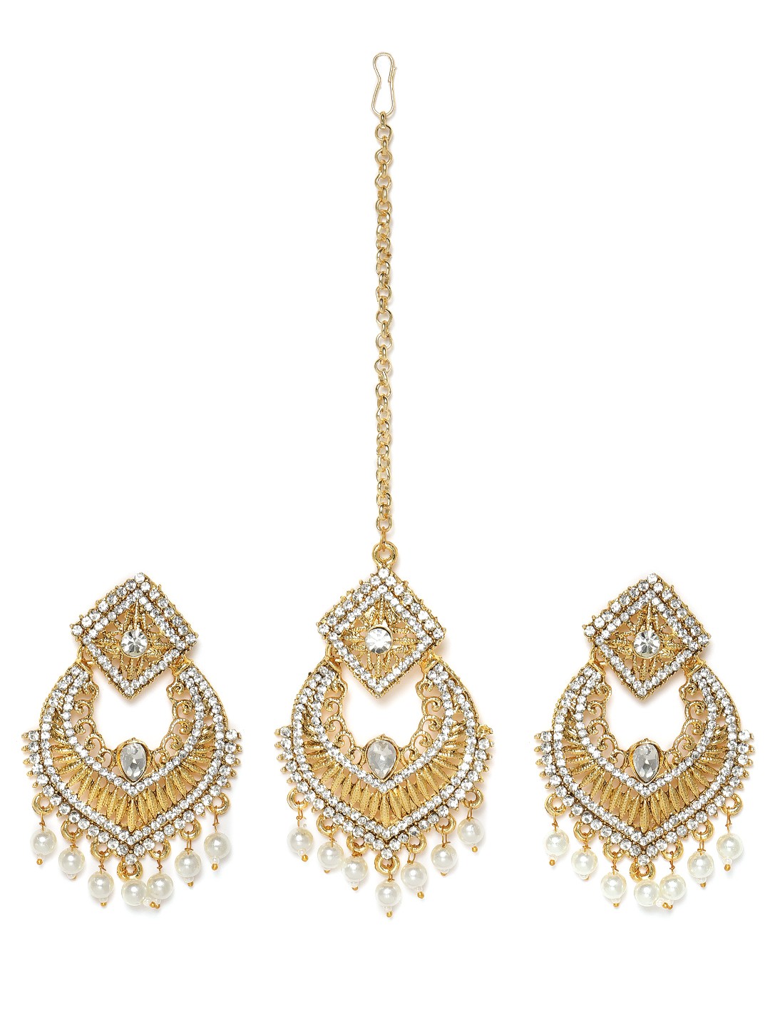 

Kord Store Gold-Plated & White Unbelievable Latkan Pearls Earrings With Mangtika