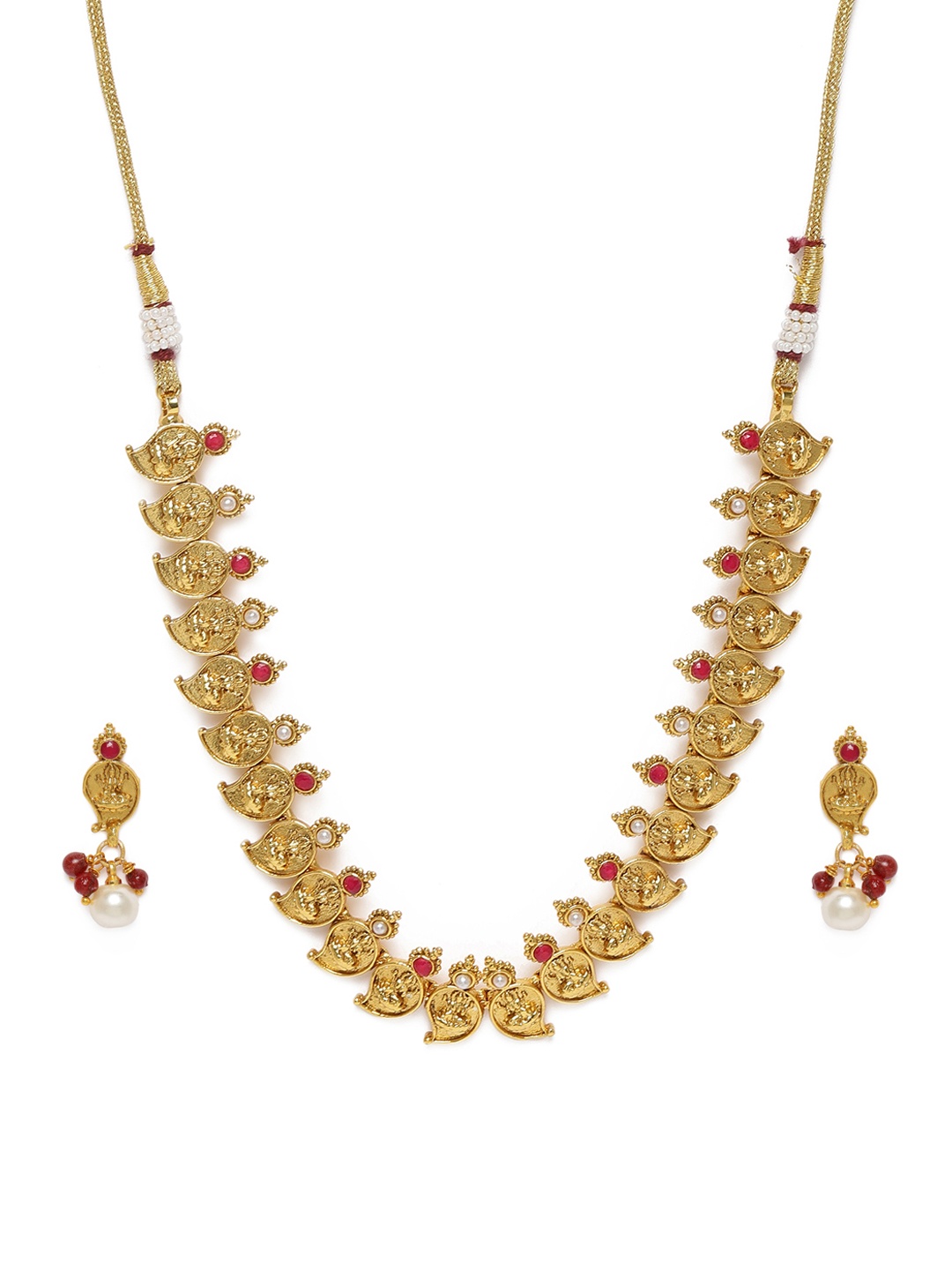 

Kord Store Pink Gold-Plated Beaded Temple Jewellery Set