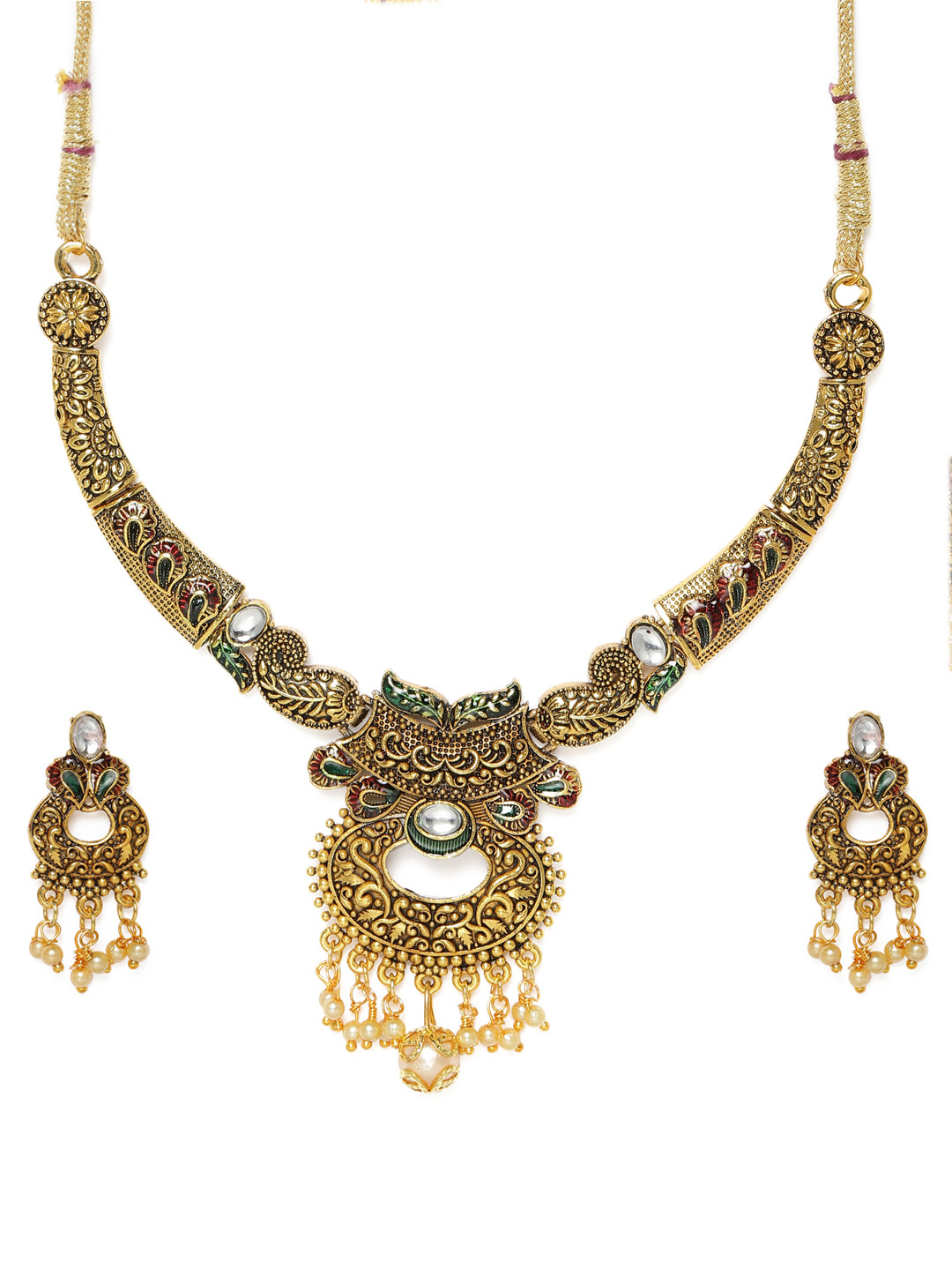

Kord Store Antique Gold-Plated & Pearl Studded Jewellery Set