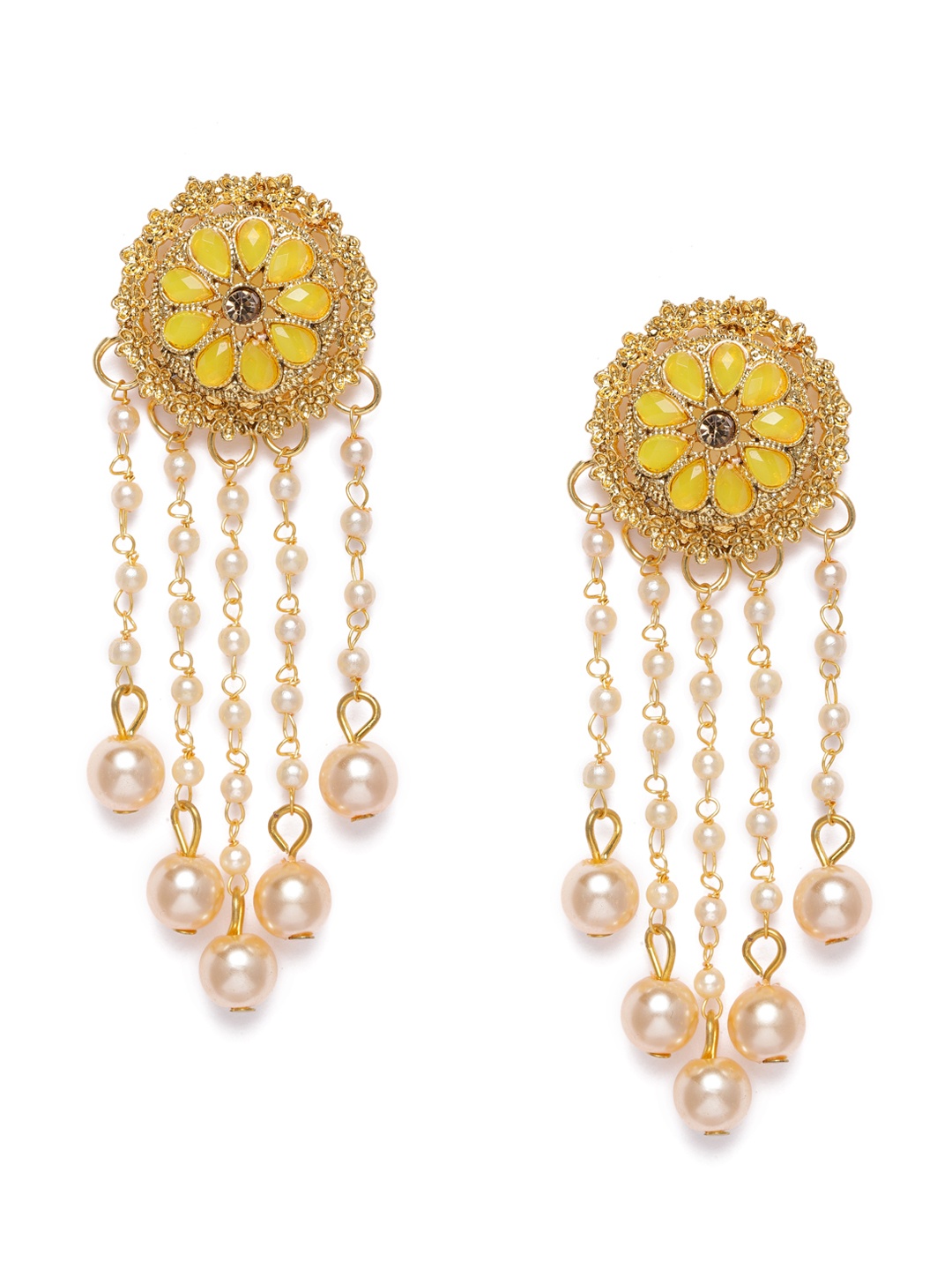 

Kord Store Yellow Gold-Plated Studded Floral Drop Earrings