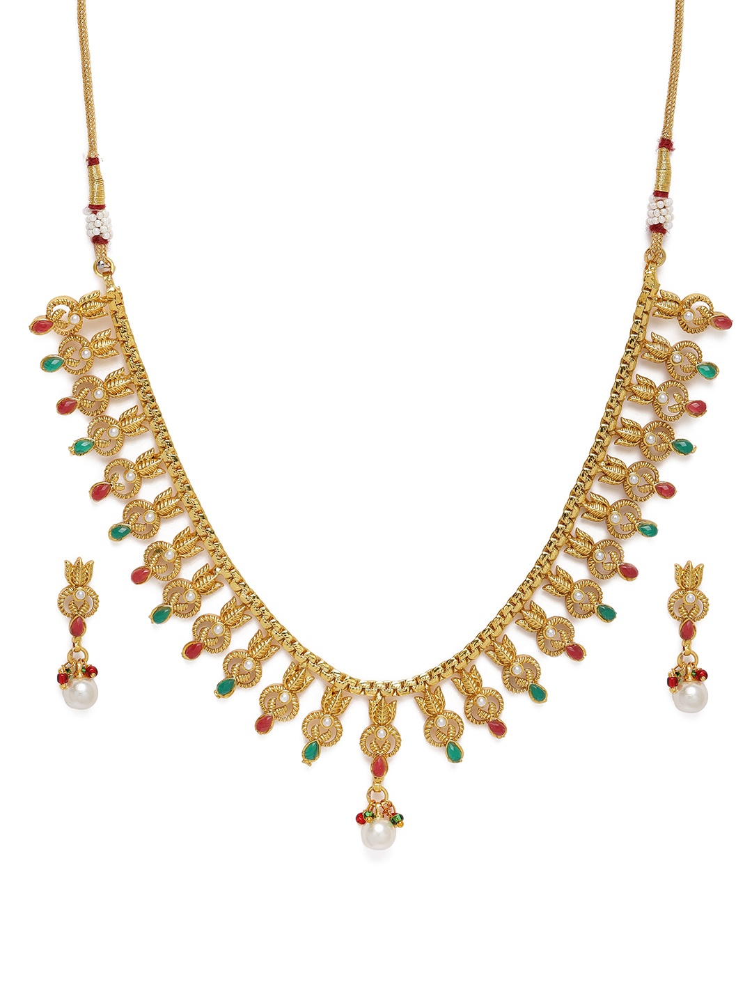 

Kord Store Gold Plated Traditional Princess Stone Studded Necklace & Earrings Set