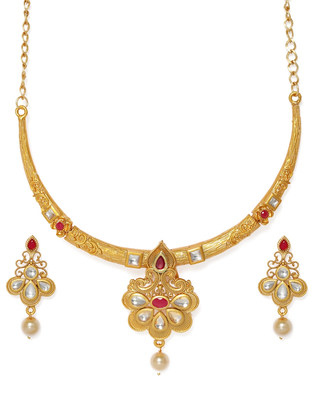 

Kord Store Gold Plated Traditional Rajwadi Look Matinee Jewellery Set