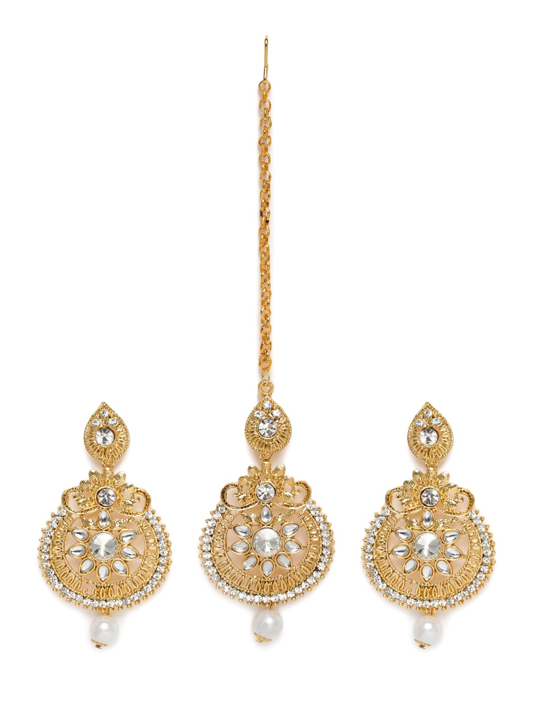 

Kord Store Gold-Plated Earrings & Maang Tika Set