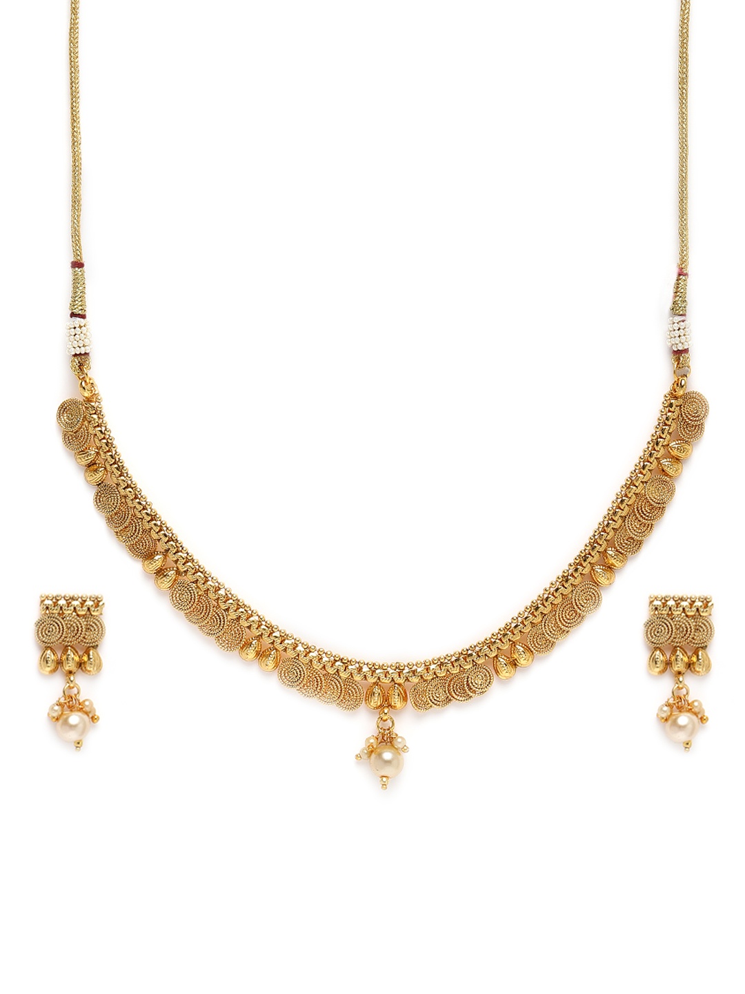 

Kord Store Gold Plated Jalebi Shape Latkan Pearls Matinee Necklace & Earrings Set