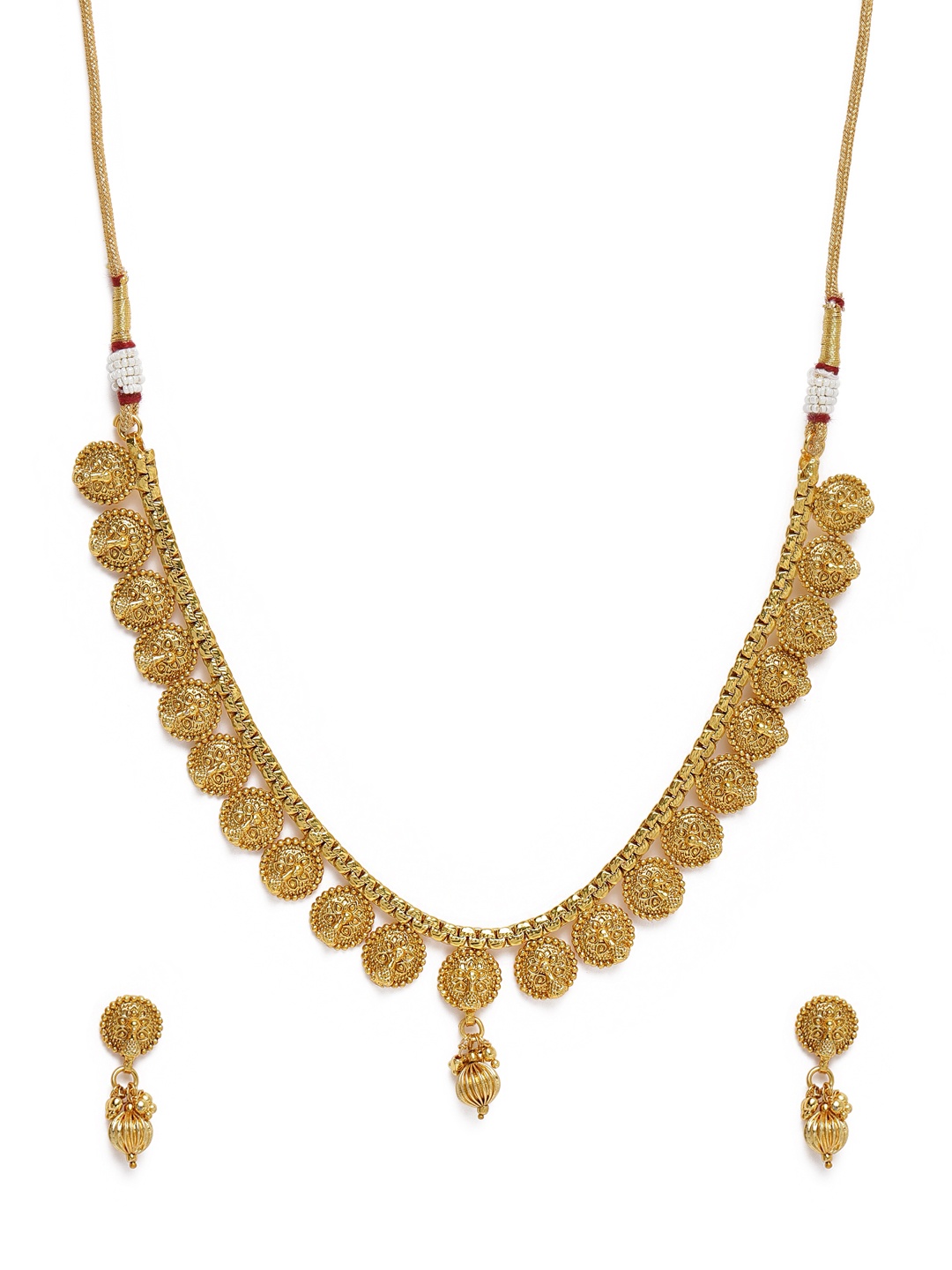 

Kord Store Gold Plated Traditional Flower Design Matinee Necklace & Earrings Set