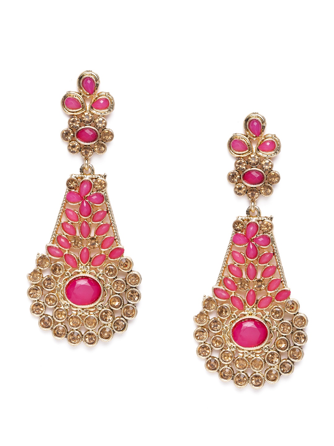 

Kord Store Pink & Gold-Plated Stone Studded Classic Drop Earrings