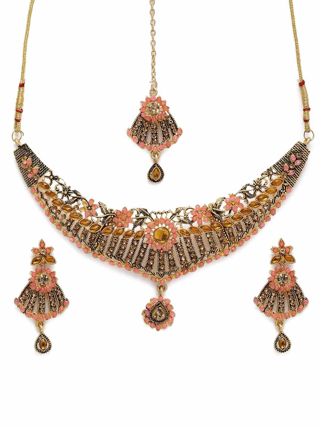 

Kord Store Pink Gold-Plated Studded Choker Jewellery Set