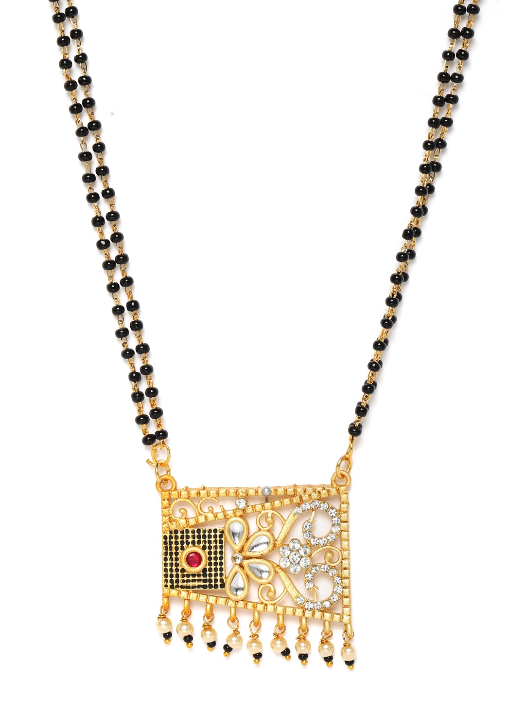 

Kord Store Black Gold-Plated Stone-Studded & Beaded Mangalsutra