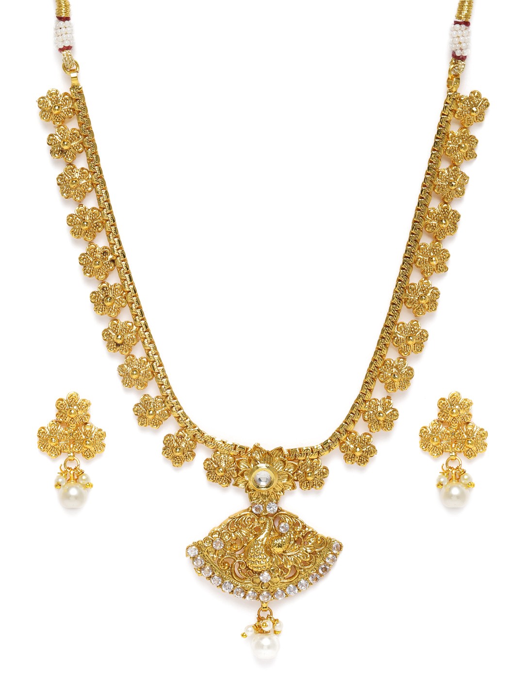 

Kord Store Gold-Plated Studded Peacock Flower Design Jewellery Set
