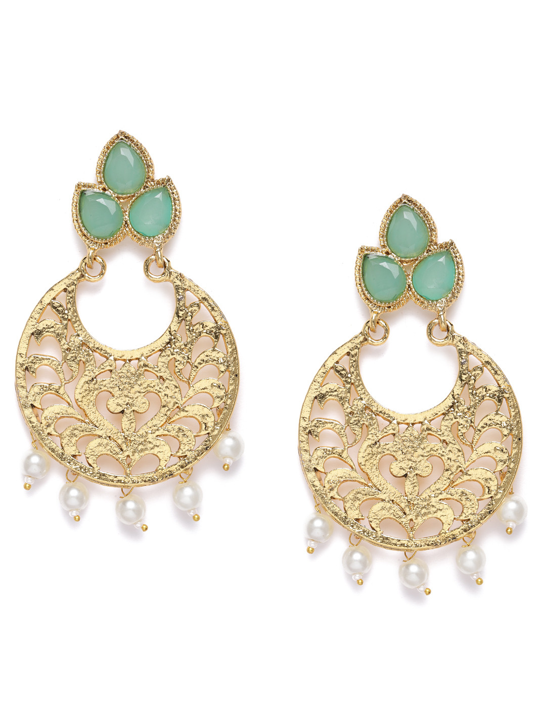 

Kord Store Green Gold-Plated Studded Filigree Crescent Shaped Chandbalis