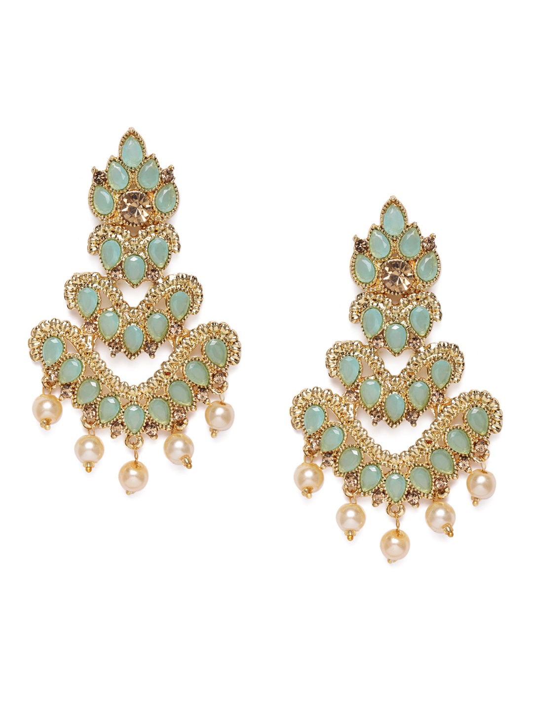 

Kord Store Green Gold-Plated Studded Crescent Shaped Chandbalis