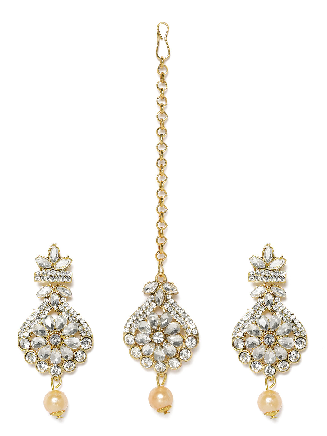 

Kord Store Gold Plated & White Surprise Pear Shaped Earring With Mangtika