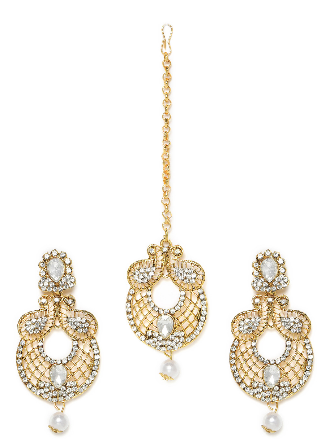 

Kord Store Gold-Plated & White Paisley Design Earring With Mangtika