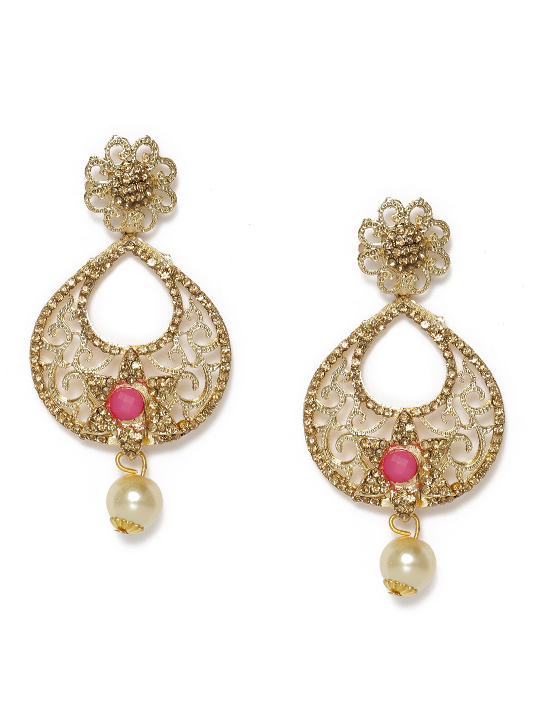 

Kord Store Pink Gold Plated Studded Teardrop Shaped Drop Earrings