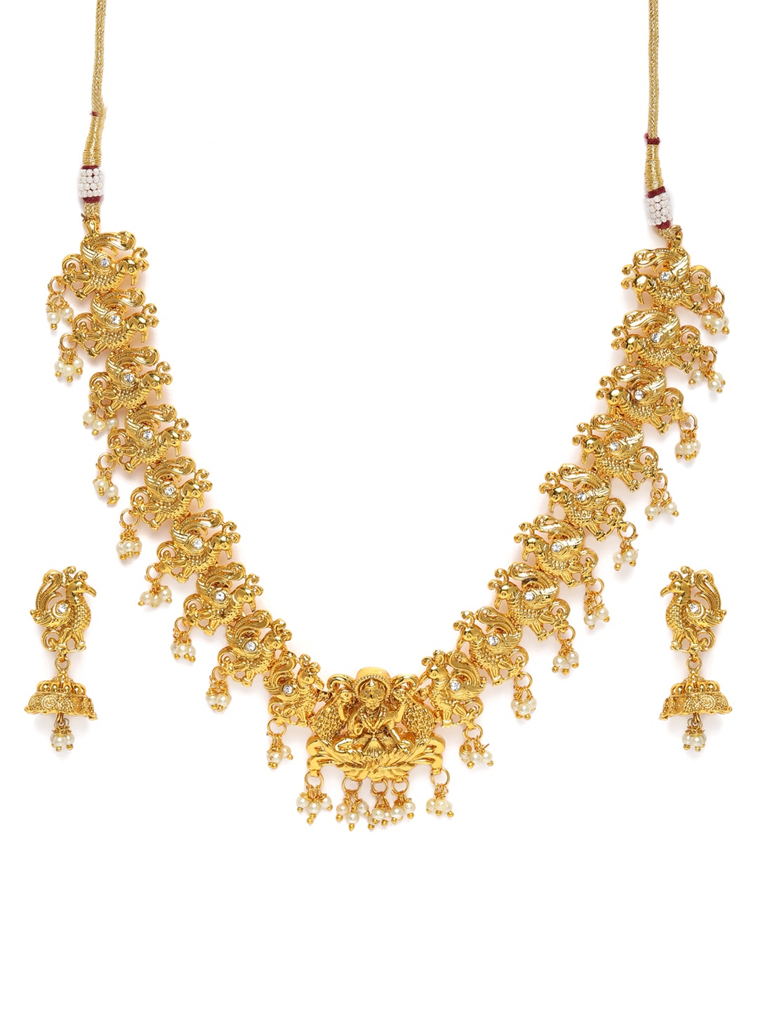 

Kord Store Gold-Plated Studded Temple Design Jewellery Set