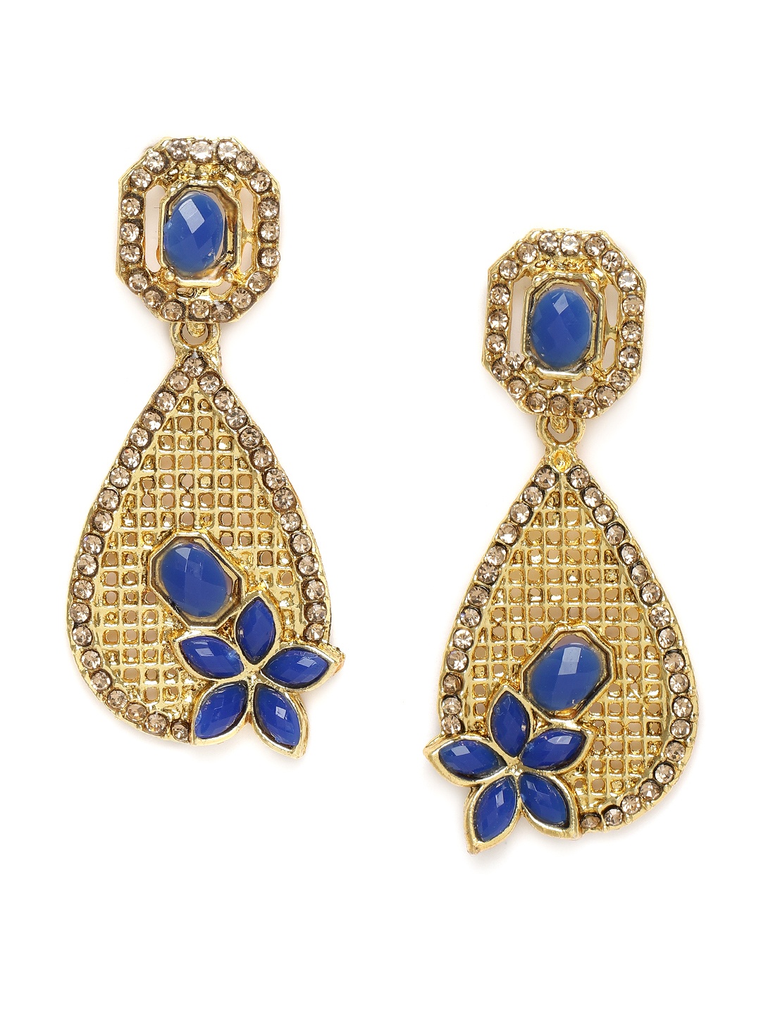 

Kord Store Blue & Gold-Plated Teardrop Shaped Drop Earrings
