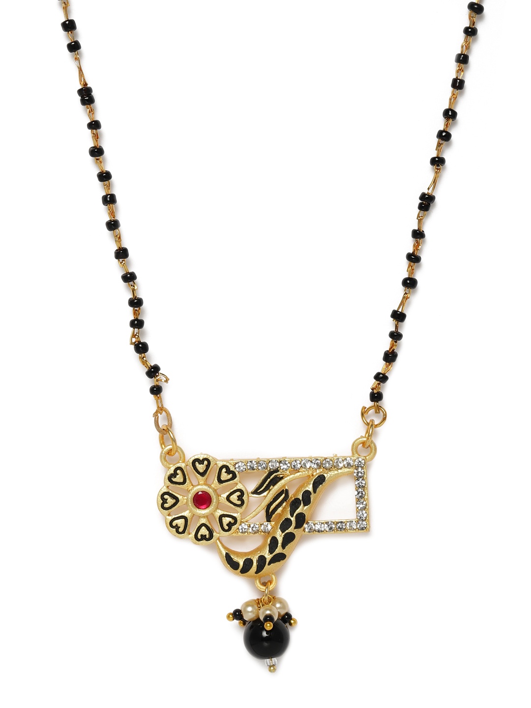 

Kord Store Black Gold-Plated Stone-Studded & Beaded Mangalsutra