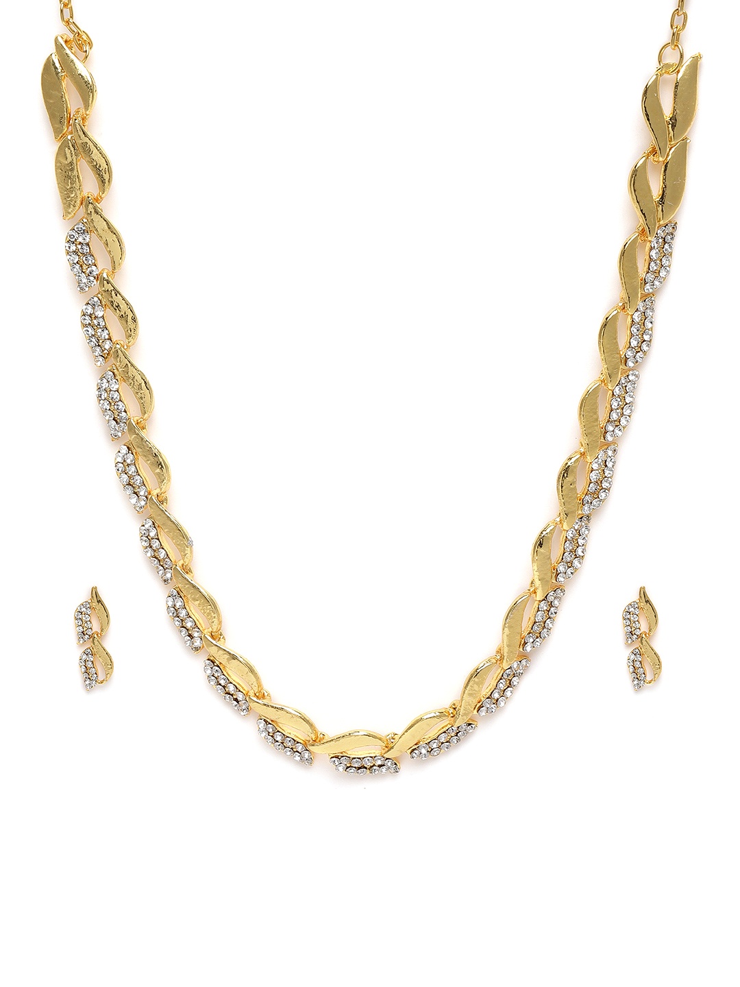 Kord Store Gold-Plated AD Studded Leaf Design Choker Jewellery Set