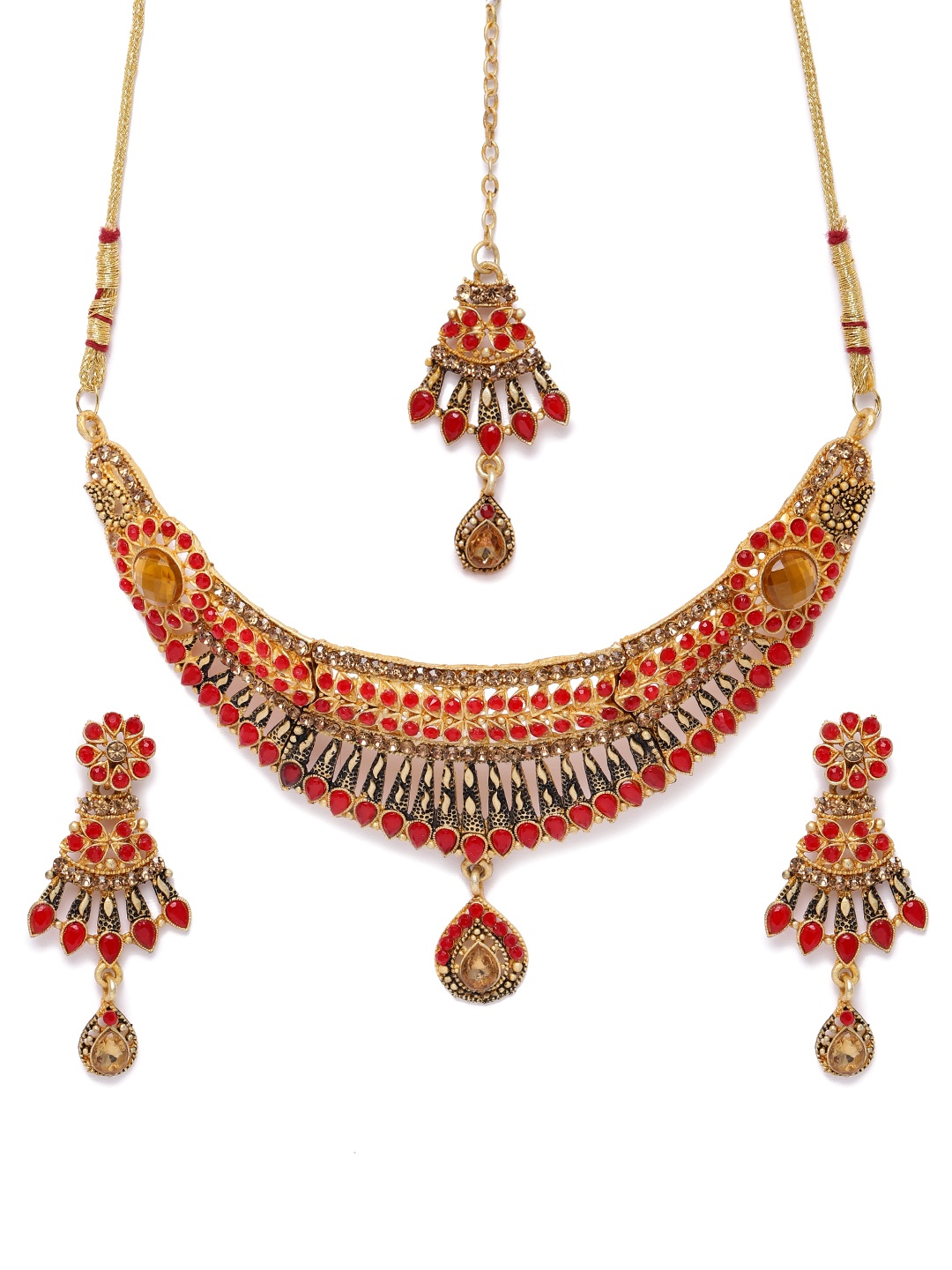

Kord Store Gold-Plated & Red Embellished Jewellery Set