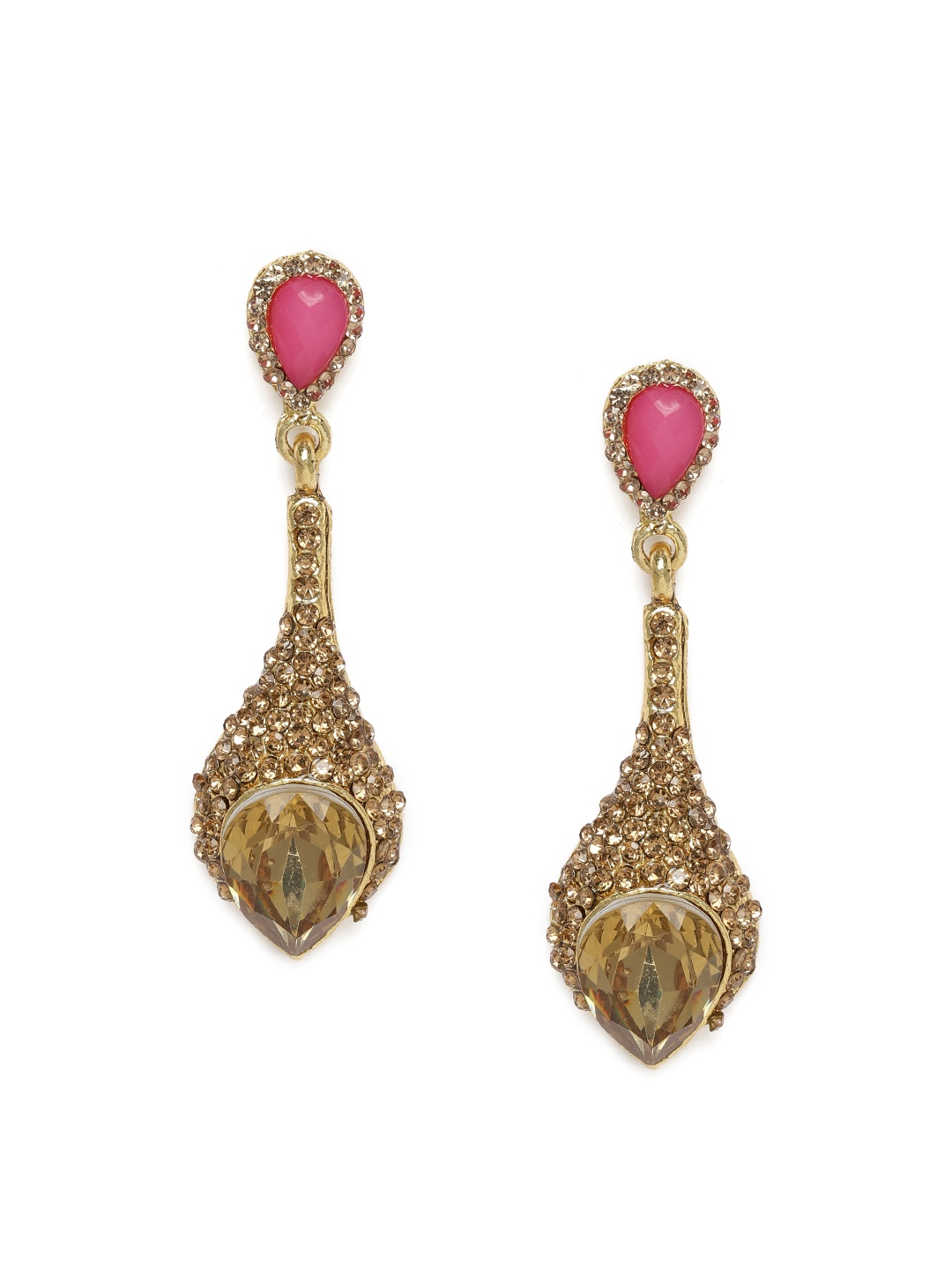 

Kord Store Pink & Gold-Plated Stone Studded Contemporary Drop Earrings