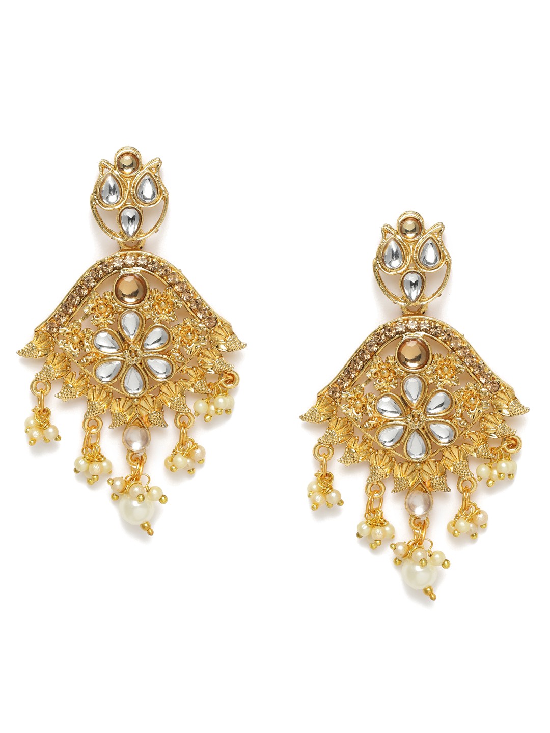 

Kord Store Gold-Plated Stone Studded Classic Drop Earrings
