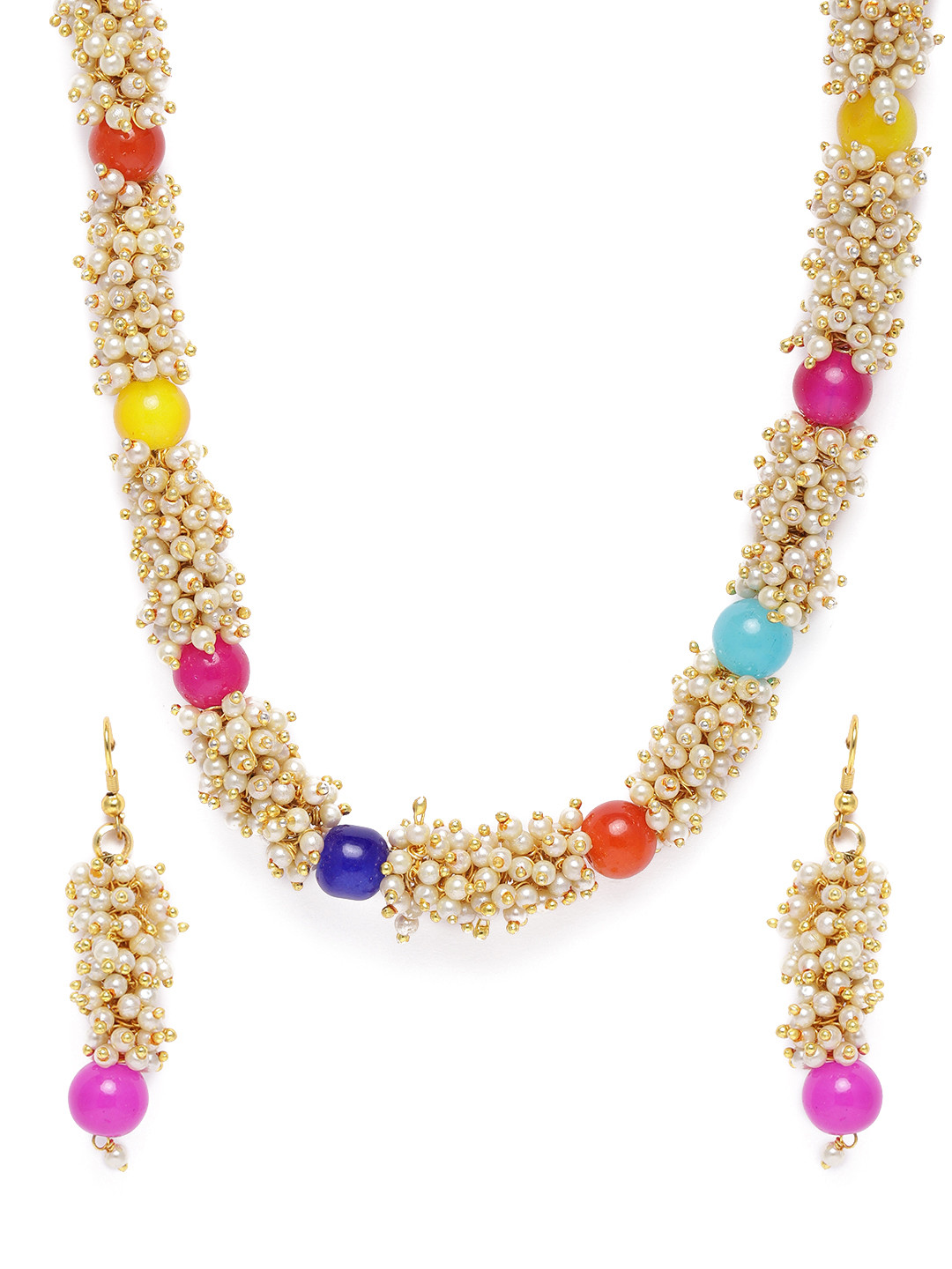 

Kord Store Multi-Coloured Gold Plated Lariyat Beaded Necklace & Earrings Set