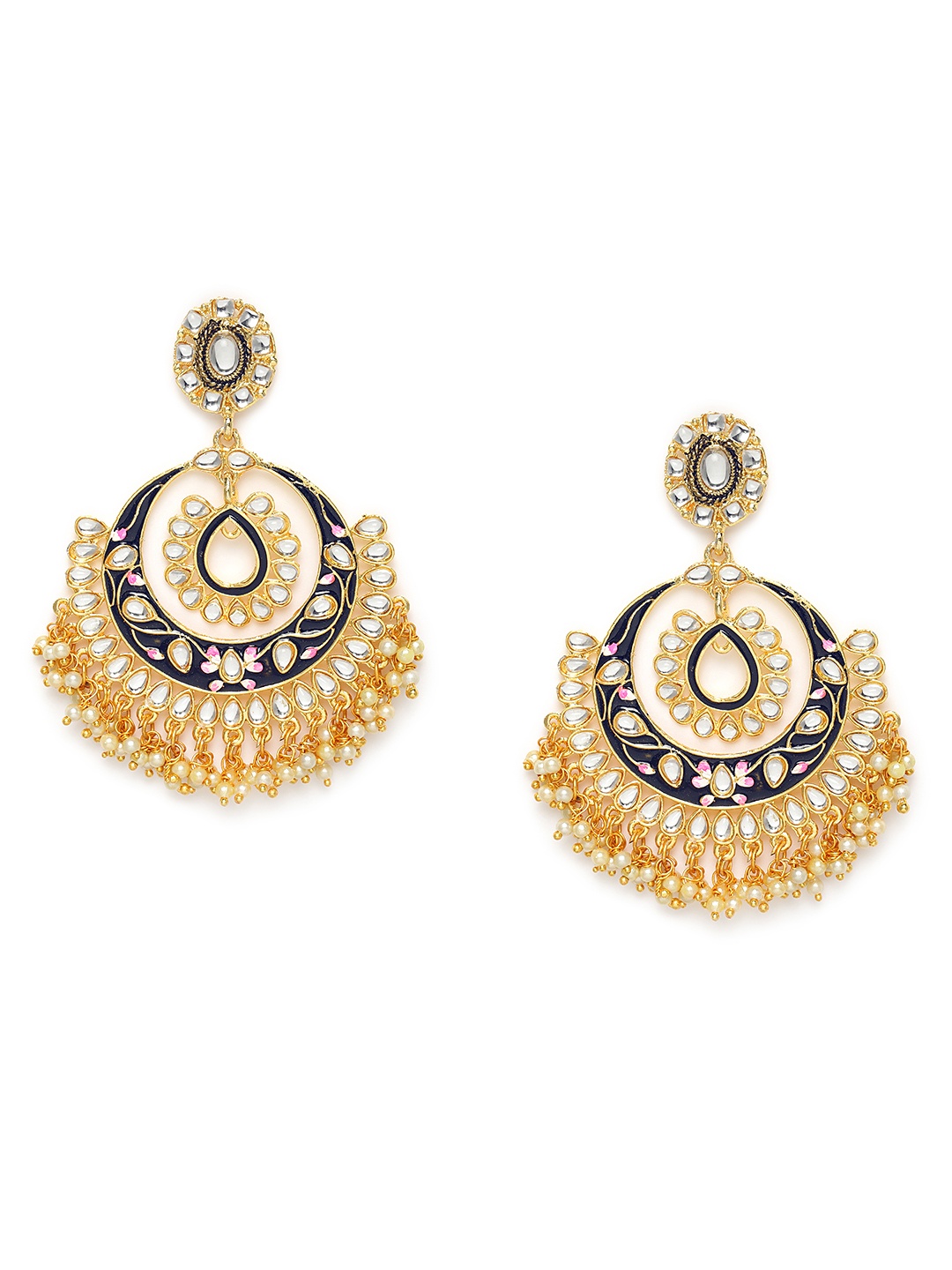 

Kord Store Blue & Gold-Plated Meenakari Crescent Shaped Chandbalis