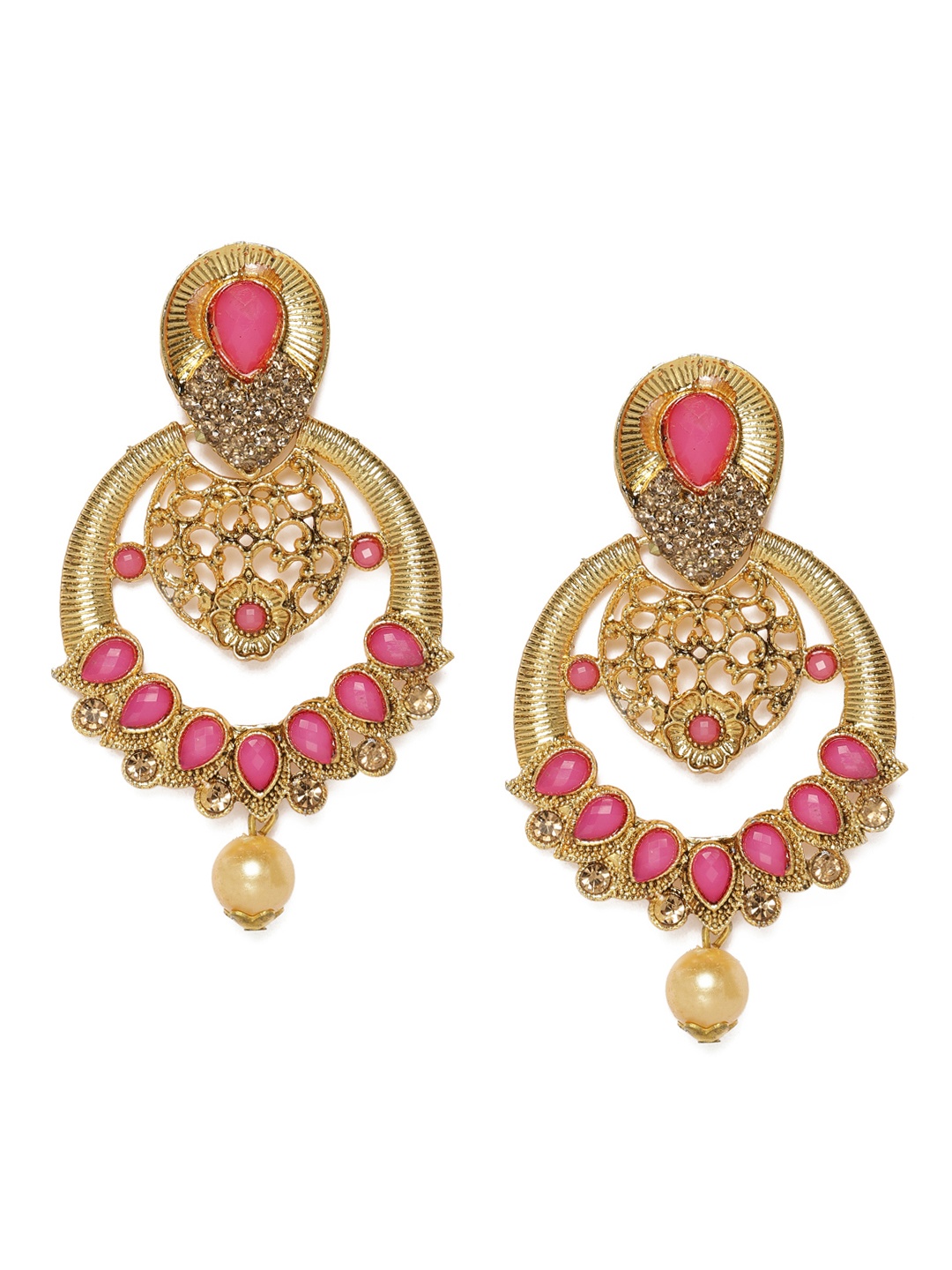

Kord Store Pink Gold Plated Studded Crescent Shaped Chandbalis