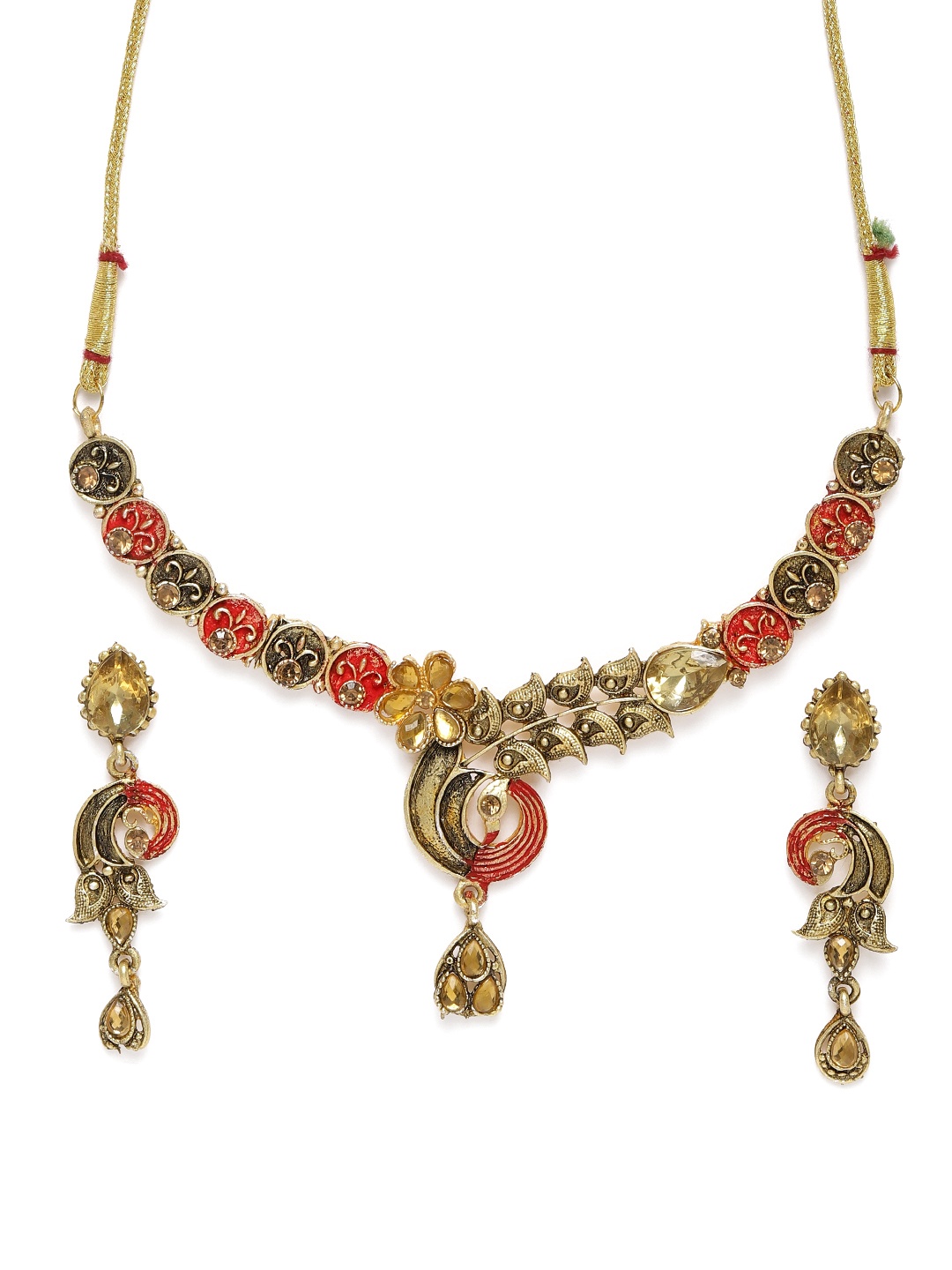 

Kord Store Red Gold-Plated Meenakari Studded Choker Jewellery Set