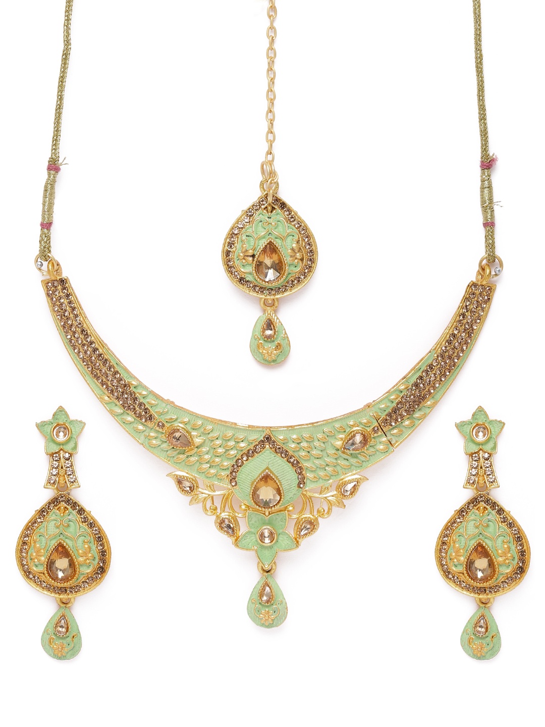 

Kord Store Gold-Plated & Green Meenakari Jewellery Set