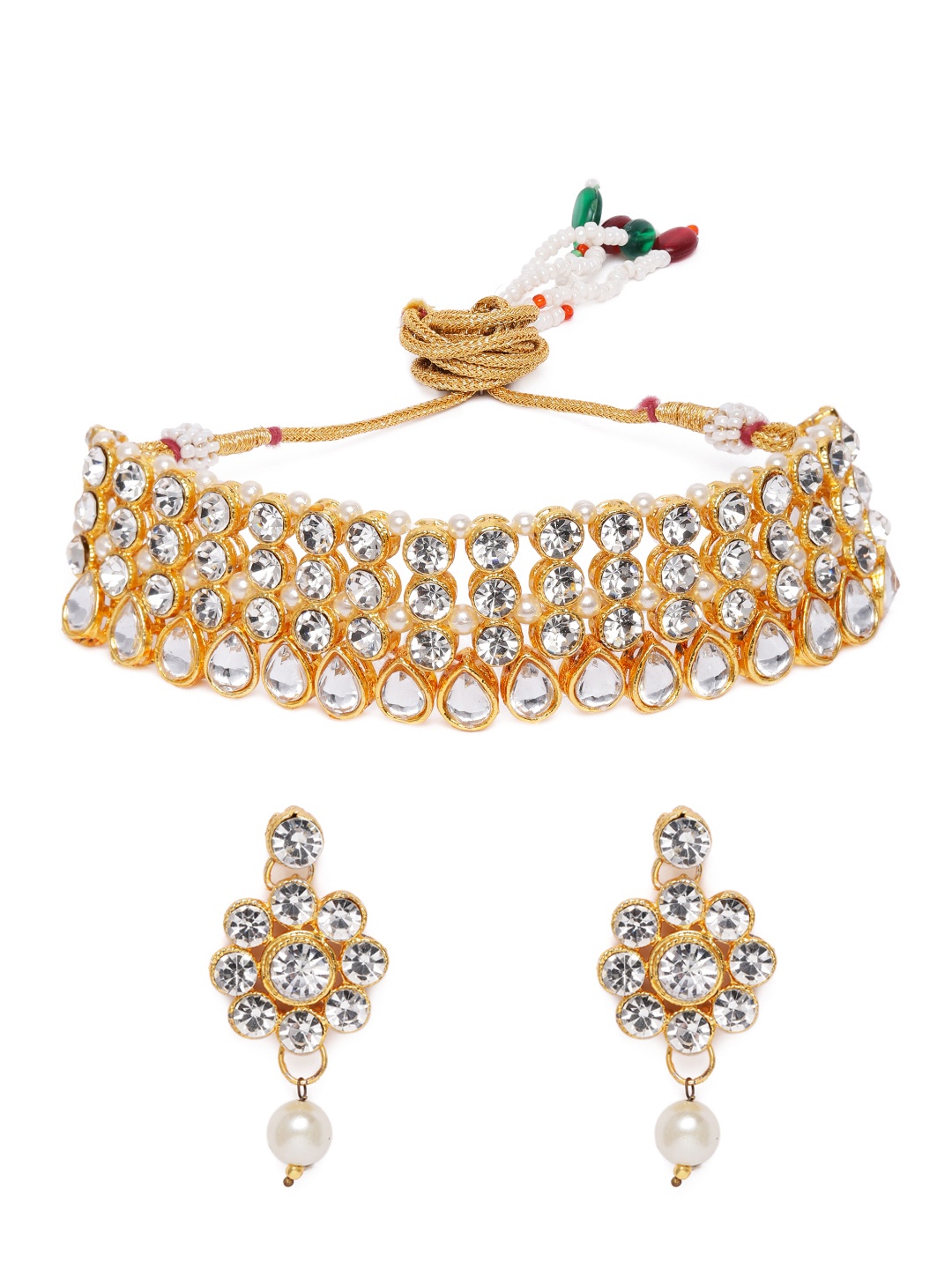 

Kord Store Gold Plated Stone Studded Choker Necklace & Earring Set