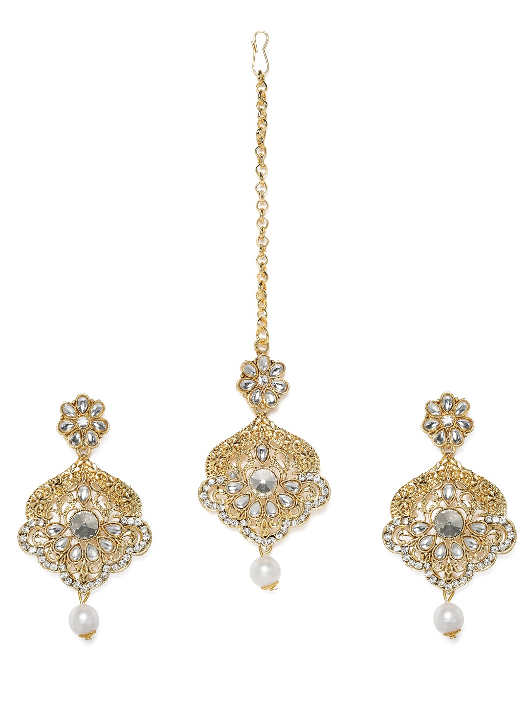 

Kord Store Gold-Plated Drop Earrings with Maang Tikka Set