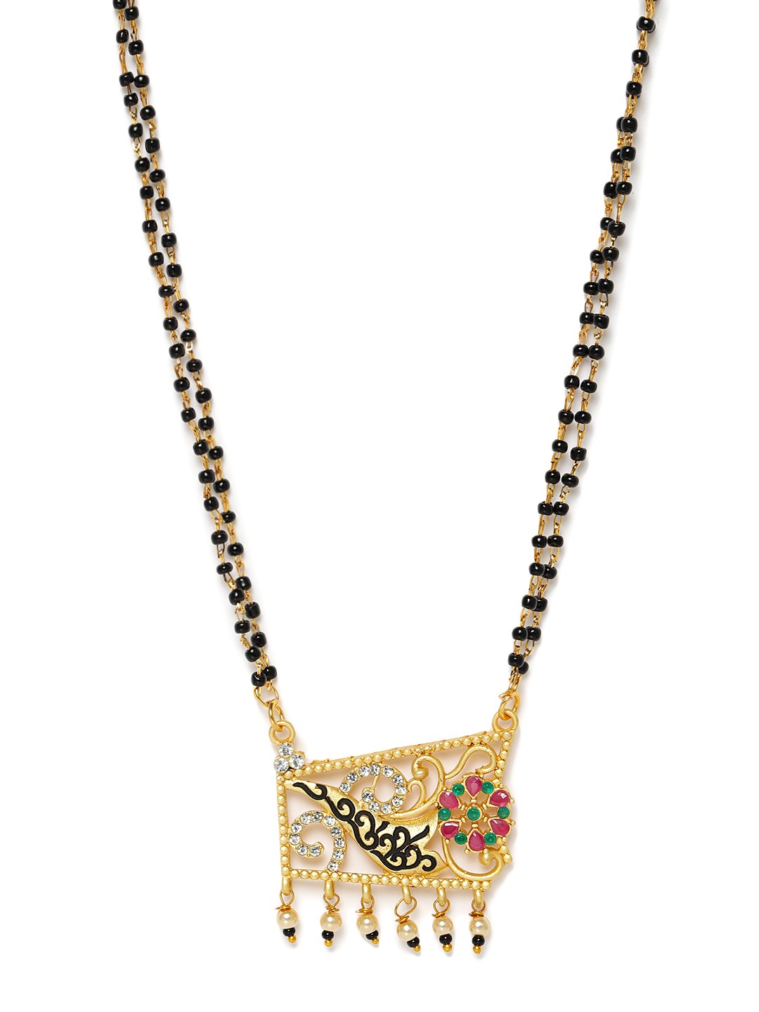 

Kord Store Black Gold-Plated Stone-Studded & Beaded Mangalsutra
