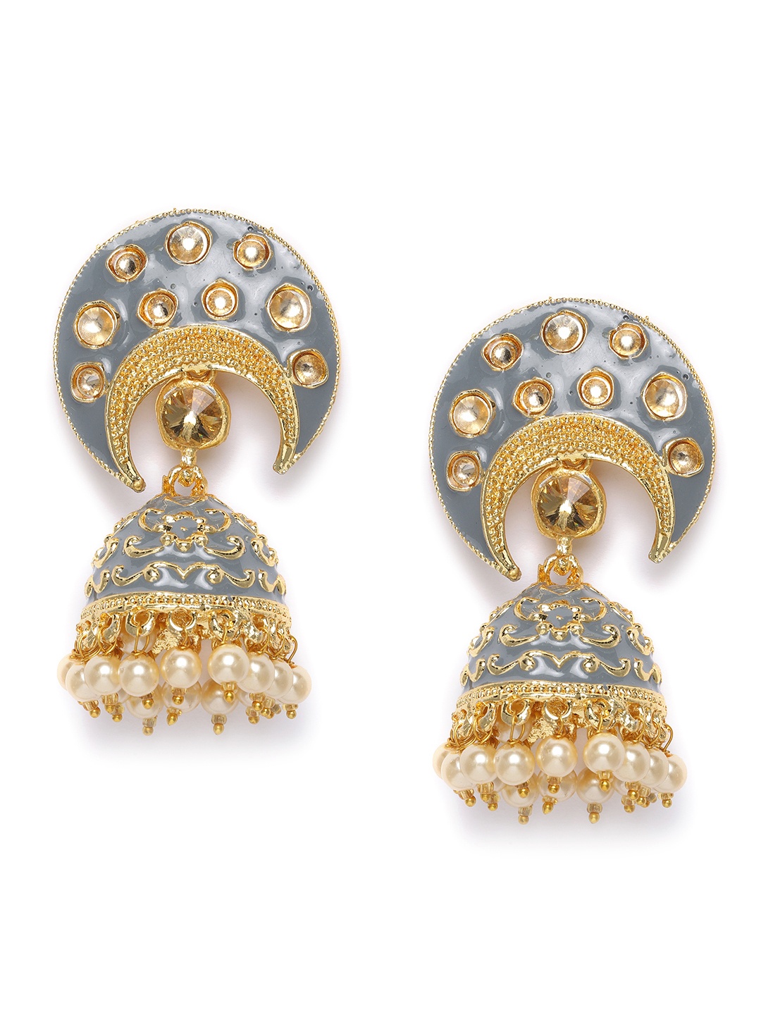 Kord Store Grey Gold-Plated Meenakari Dome Shaped Jhumkas