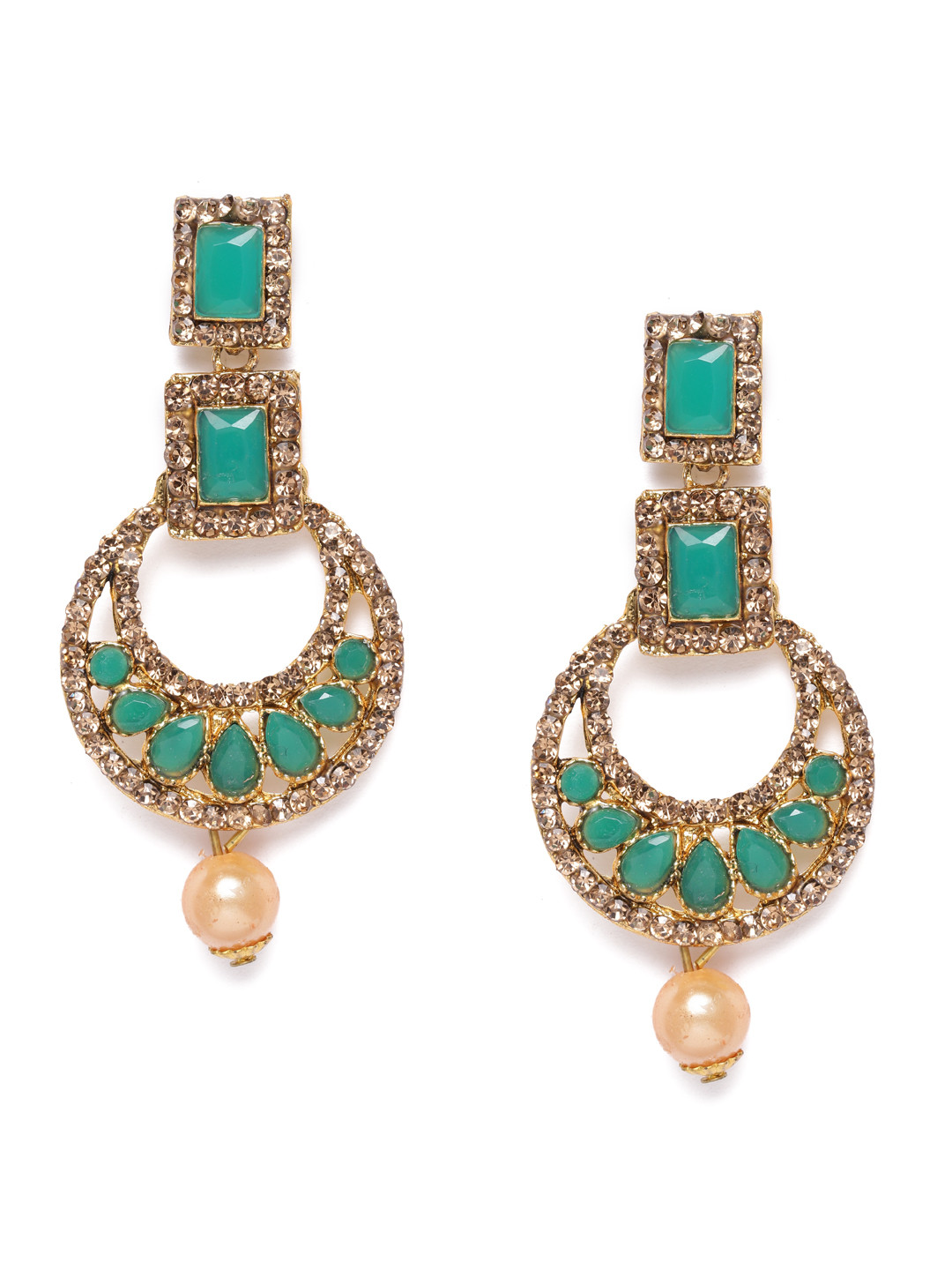 

Kord Store Green Gold-Plated Studded Crescent Shaped Chandbalis