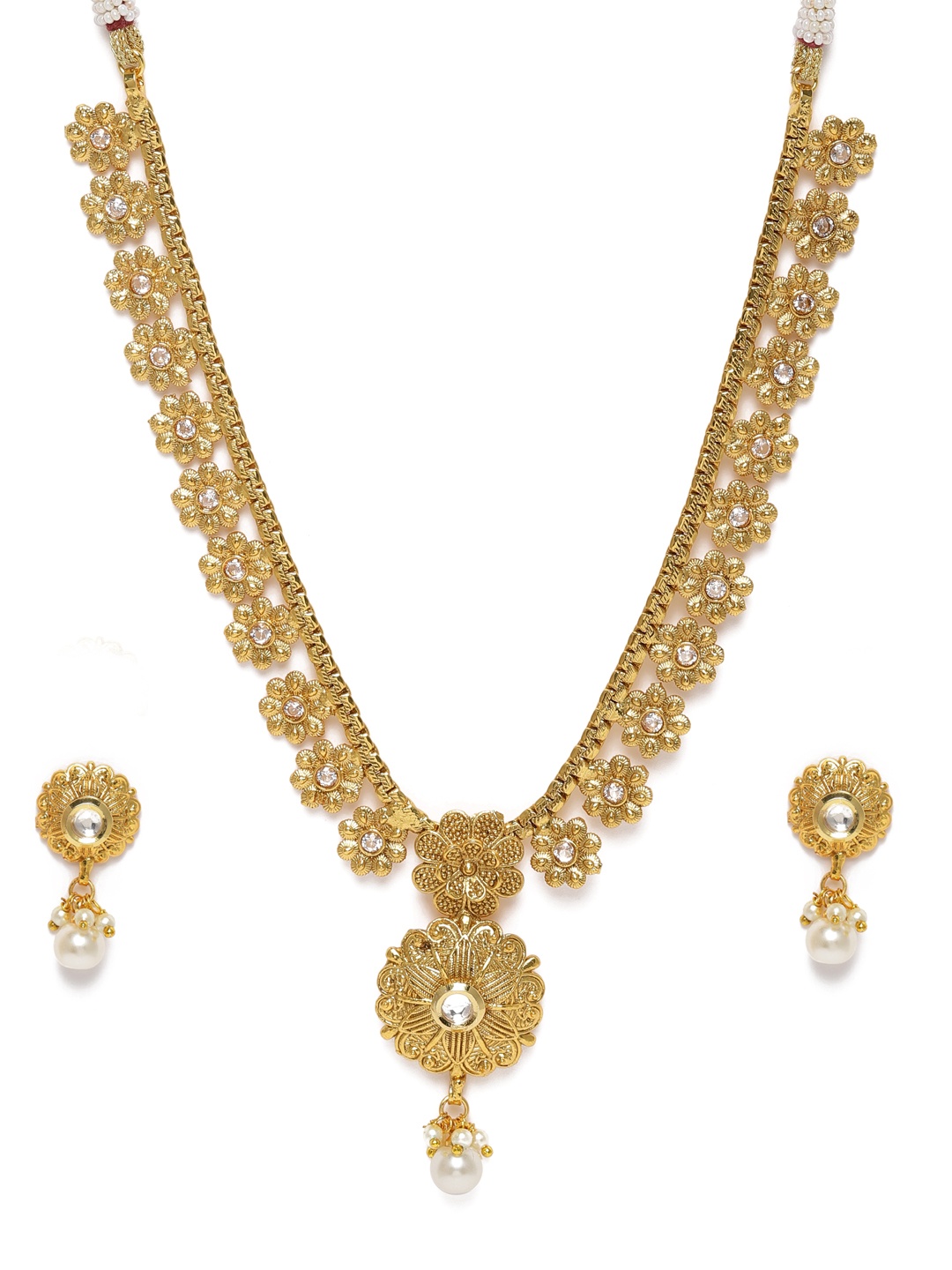 

Kord Store Gold-Plated Floral Stone Studded Jewellery Set