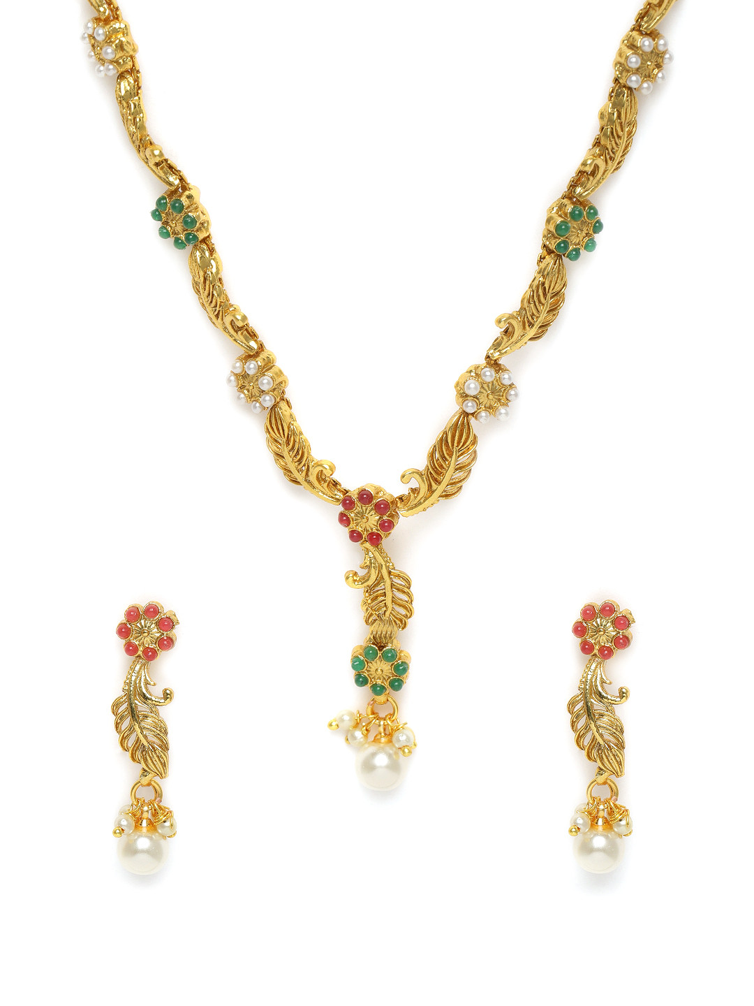 

Kord Store Gold-Plated Beaded Leaf Design Jewellery Set