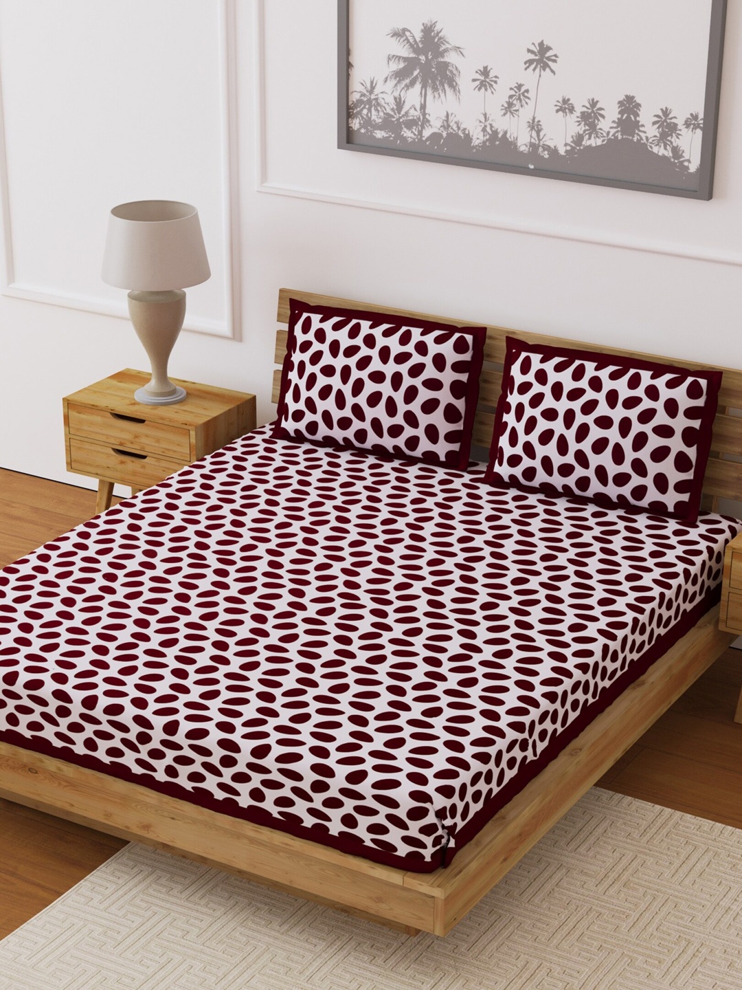 

LIVING ROOTS Maroon & White Floral 210 TC Cotton 1 Queen Bedsheet with 2 Pillow Covers