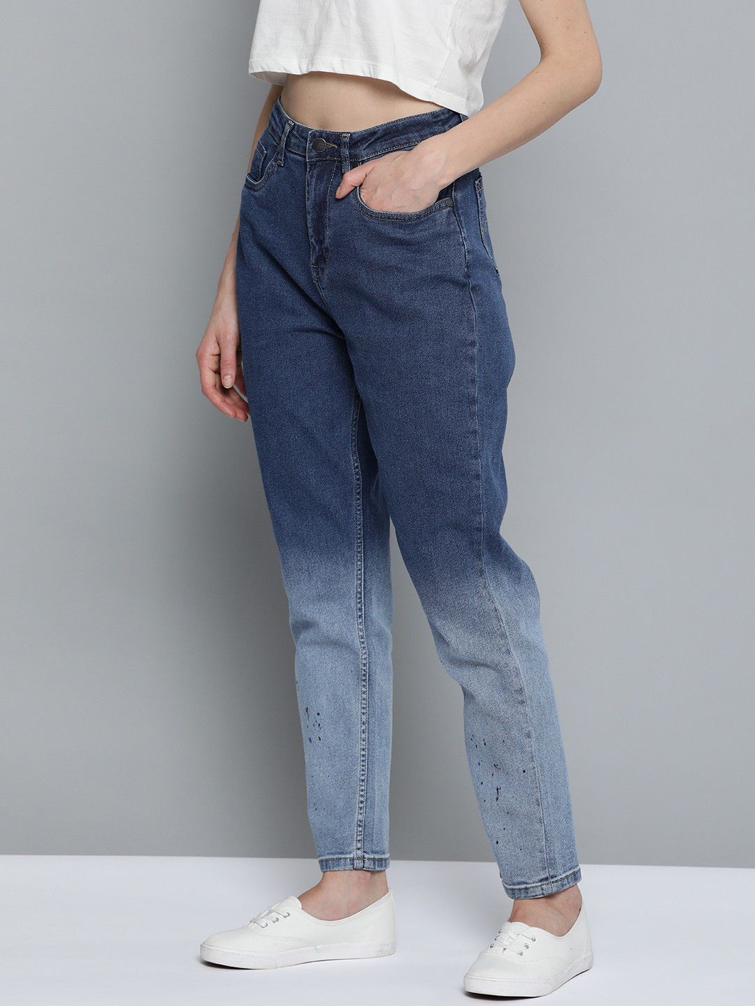 

Mast & Harbour Women Blue Boyfriend Fit Mid-Rise Clean Look Ombre Stretchable Jeans