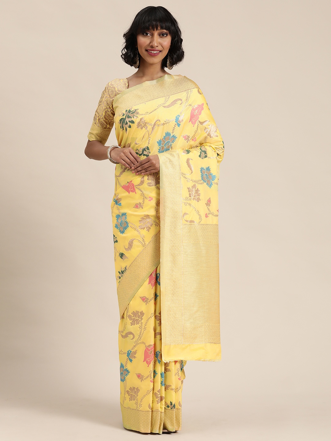 

Mitera Yellow & Blue Woven Design Kasavu Celebrity Saree